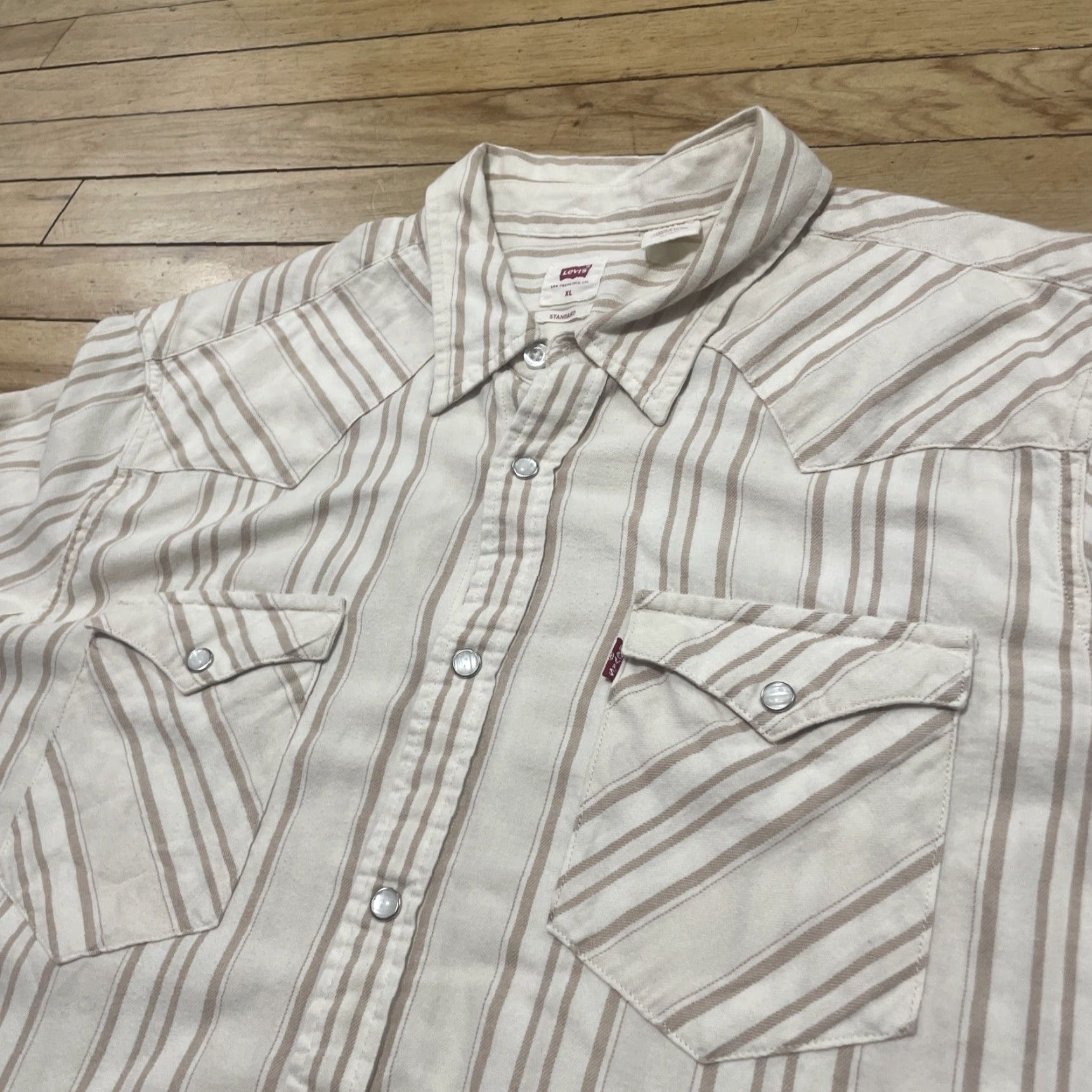 Levi's Levis Western Pearl Snap Cowboy Shirt Men XL Brown Cream Vertical Striped Capsule Size US XL / EU 56 / 4 - 5 Thumbnail
