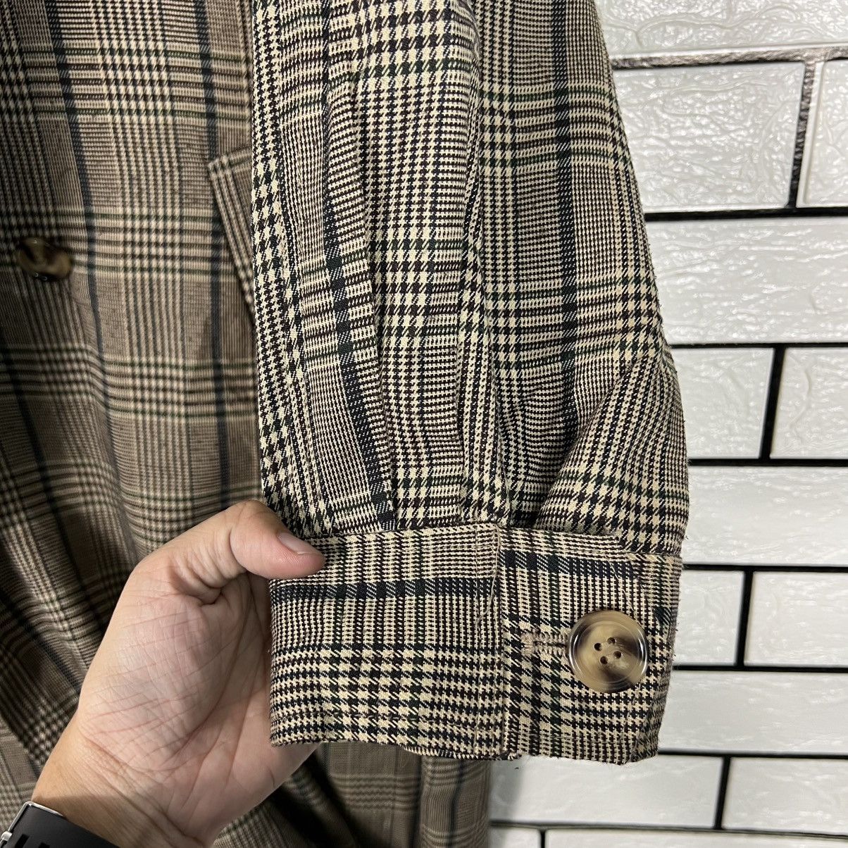 Japanese Brand MERLOT IKYU Checked Plaid Double Breast Long Coat #4150-C189 Size ONE SIZE - 8 Thumbnail
