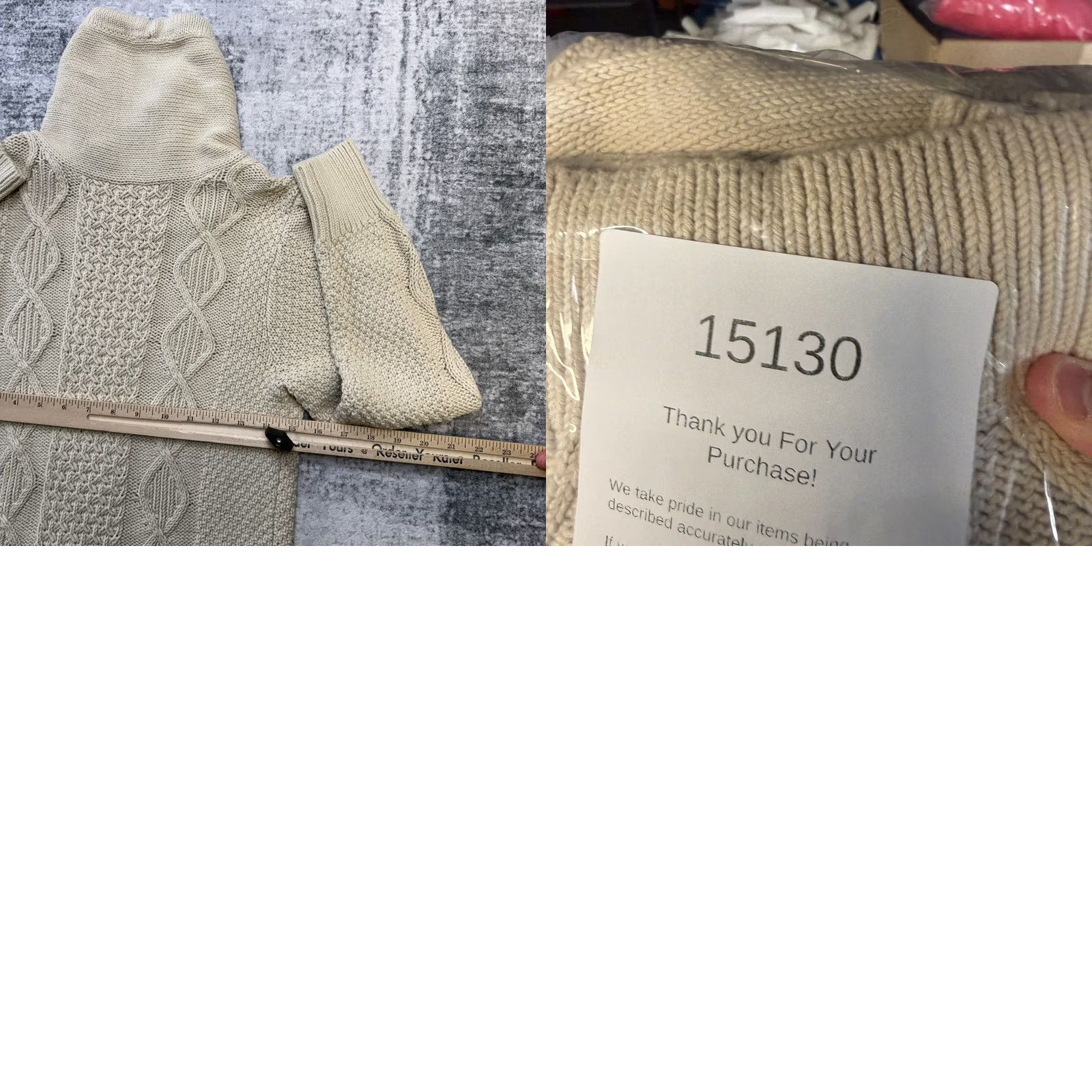 Vintage L.L. Bean Sweater Women Small Beige Signature Cotton Funnel Neck Cable Knit Pullover Regular Long Sleeve High Neck Fall Winter Spring Mens Womens Size S / US 4 / IT 40 - 8 Thumbnail