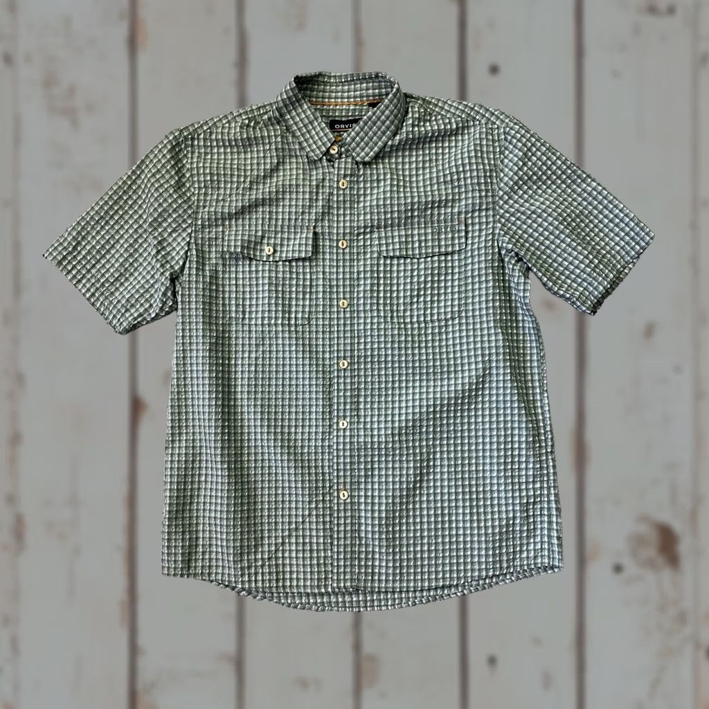 Orvis Orvis Shirt Men's Short Sleeve Seersucker Green Check Pattern Large Size L Casual/Workwear Adventure Travel Size US L / EU 52-54 / 3 - 1 Thumbnail