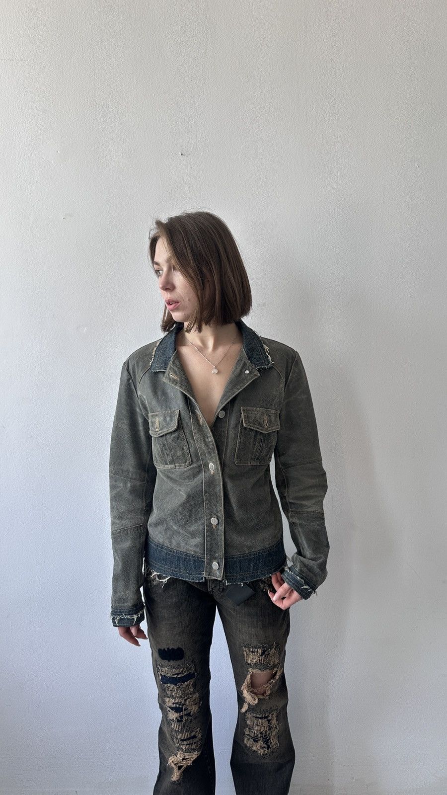Baldinini Baldinini Italy Distressed Leather Denim Jacket 44 Archive Size M / US 6-8 / IT 42-44 - 1 Thumbnail