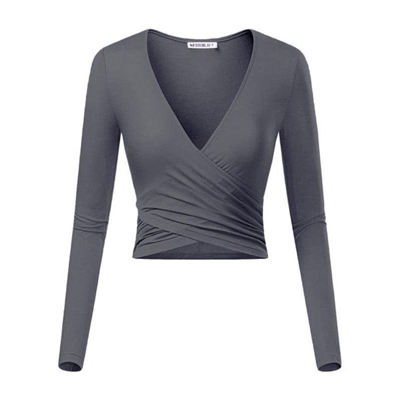 Kohl's Doublju | V-Neck Long Sleeve Surplice Crop Top | Large NWT Size L / US 10 / IT 46 - 6 Thumbnail