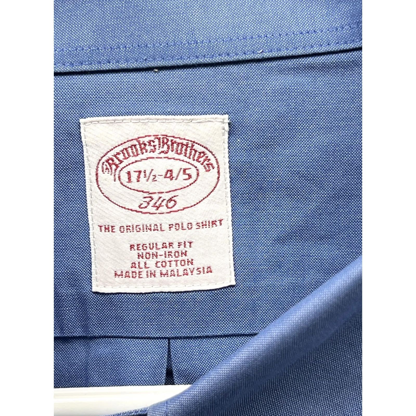 Brooks Brothers Brooks Brothers Dress Shirt Mens 17.5 Solid Blue Regular Fit Non-Iron 100% Cotton Button-Down Collar 34/35 Sleeve Size 48R - 4 Thumbnail