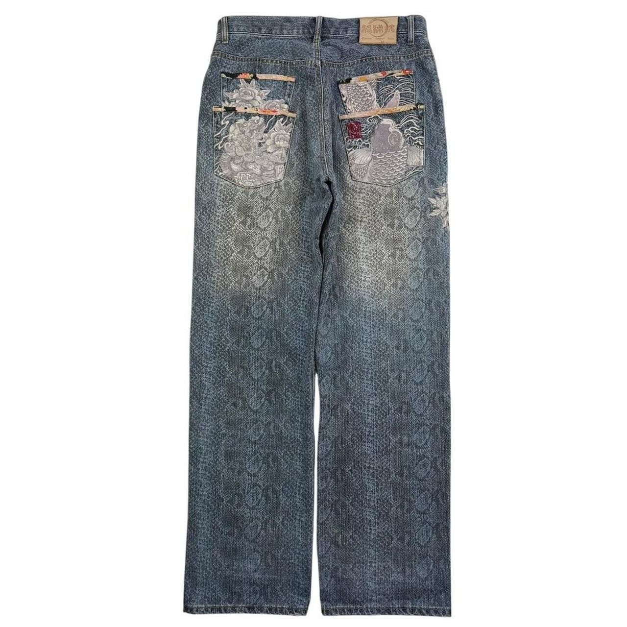 Karakuri Tamashii Karakuri Tamashii Embroidered Koi Japanese Jeans Waist 35 Size US 35 - 8 Thumbnail