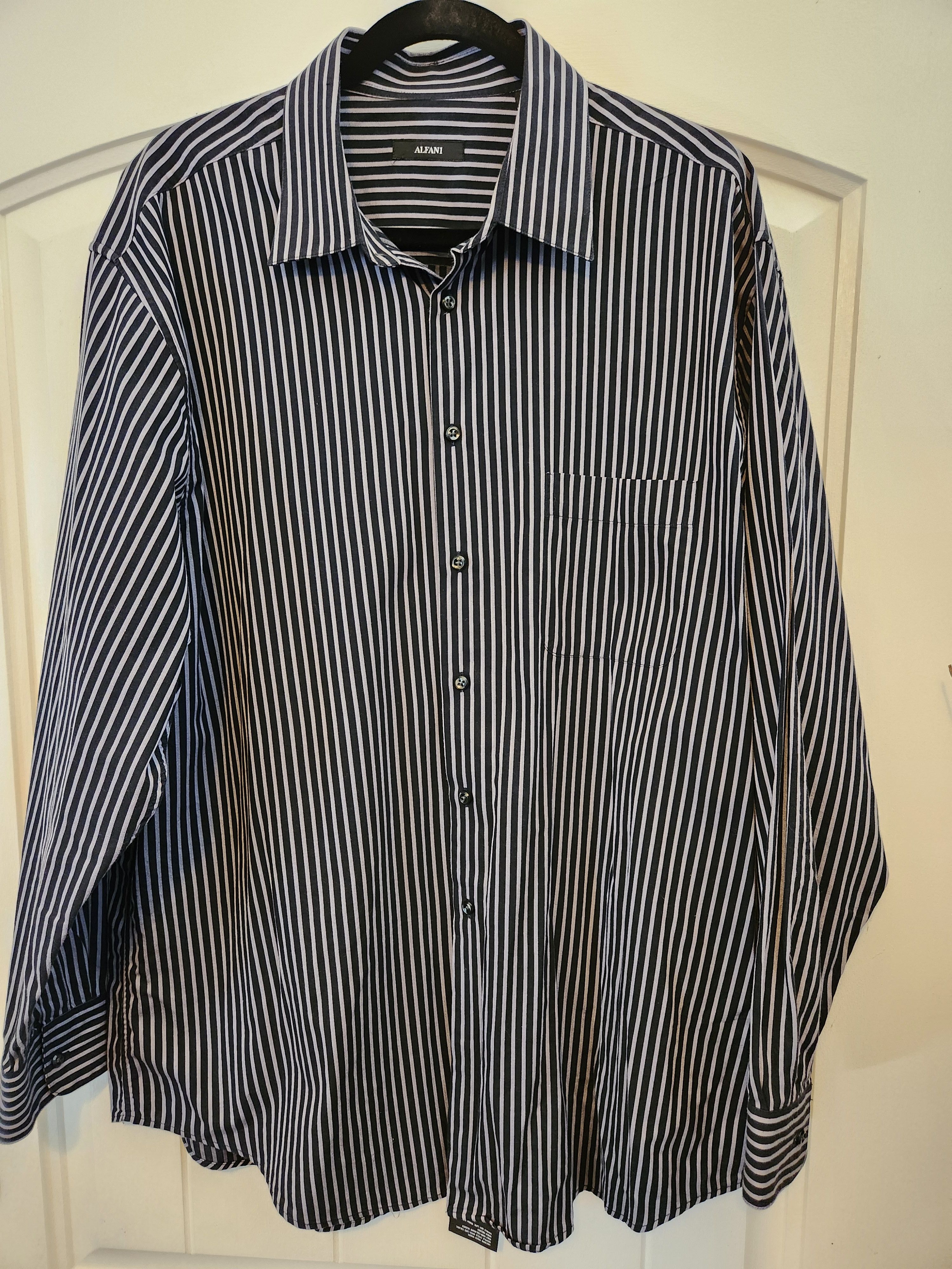 Alfani 100% Cotton Black and Gray Striped Long Sleeve Shirts Size US XL / EU 56 / 4 - 1 Thumbnail