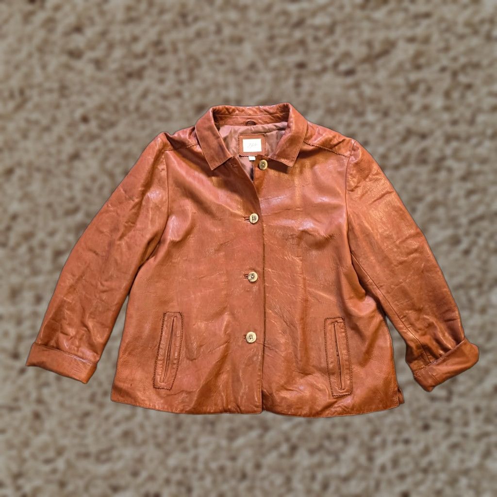 J. Jill VINTAGE J Jill Jacket Women XL Brown Leather Button Pockets Capsule Classic Size XL / US 12-14 / IT 48-50 - 1 Thumbnail