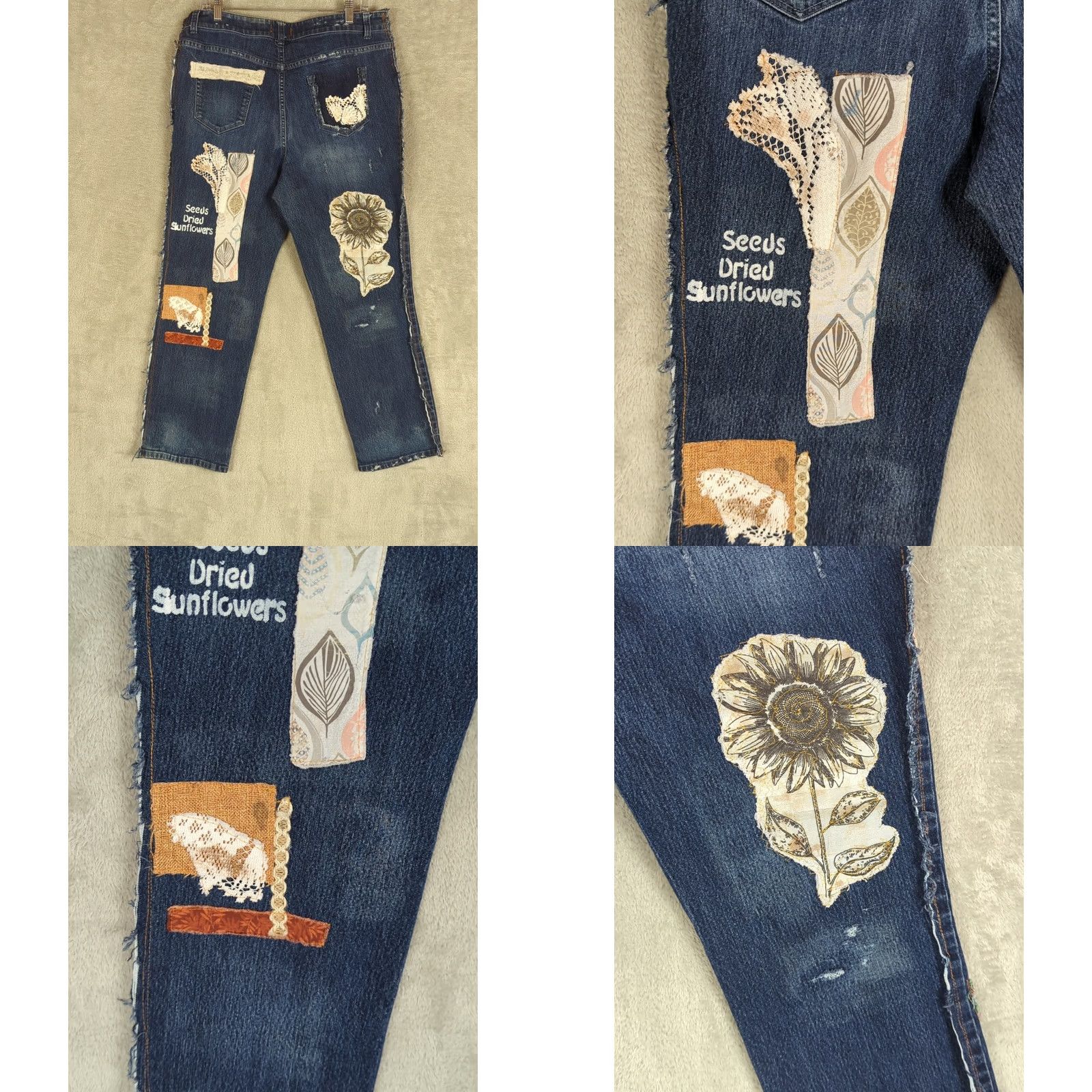 Vintage Artsy Jeans Patchwork Pockets Pearl Woodstock Boho Size 14P Size 36" / US 14 / IT 50 - 8 Thumbnail