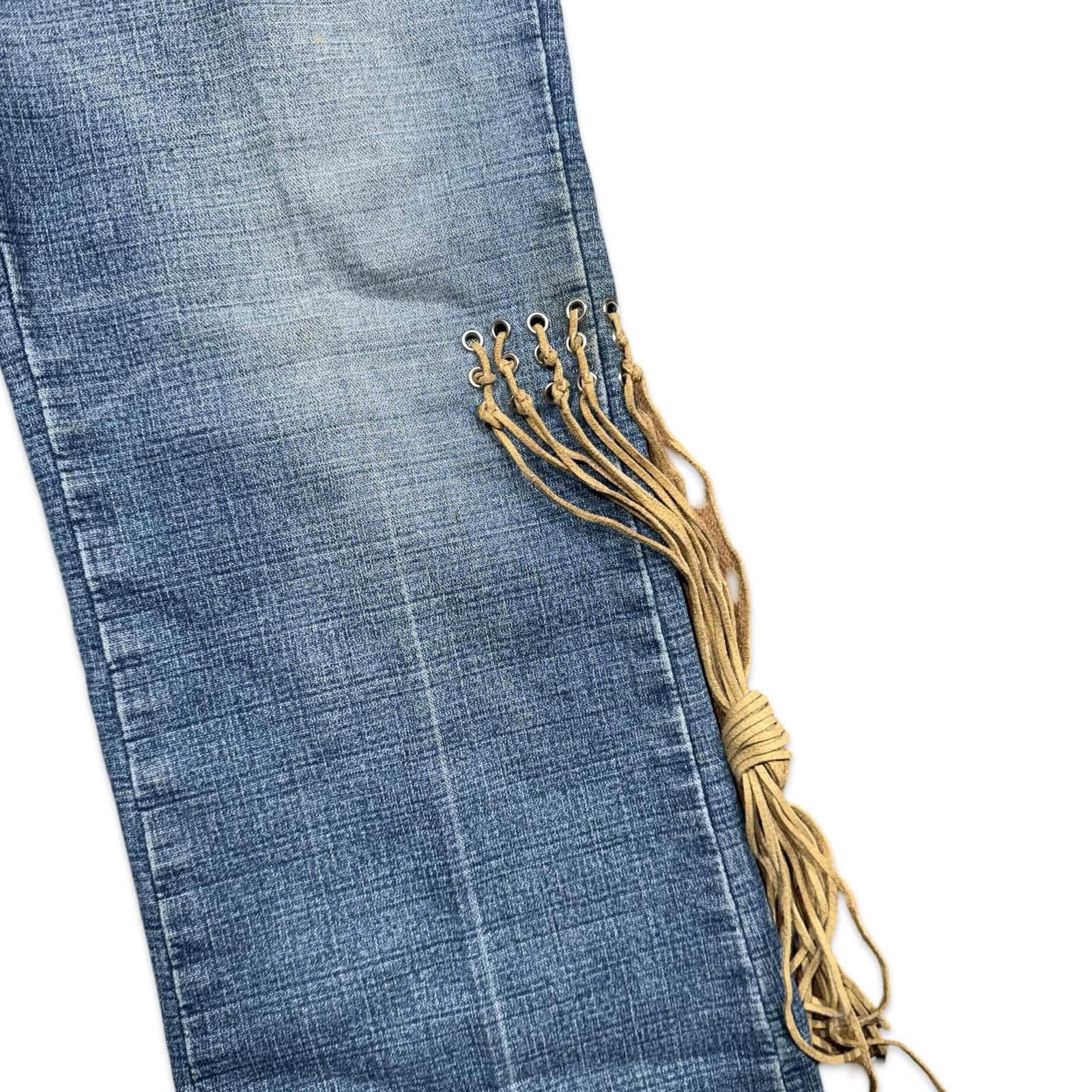 Designer London Blue Low Waist Viggos Jeans with Fringe Detailing Size 38" / US 16 / IT 52 - 6 Thumbnail