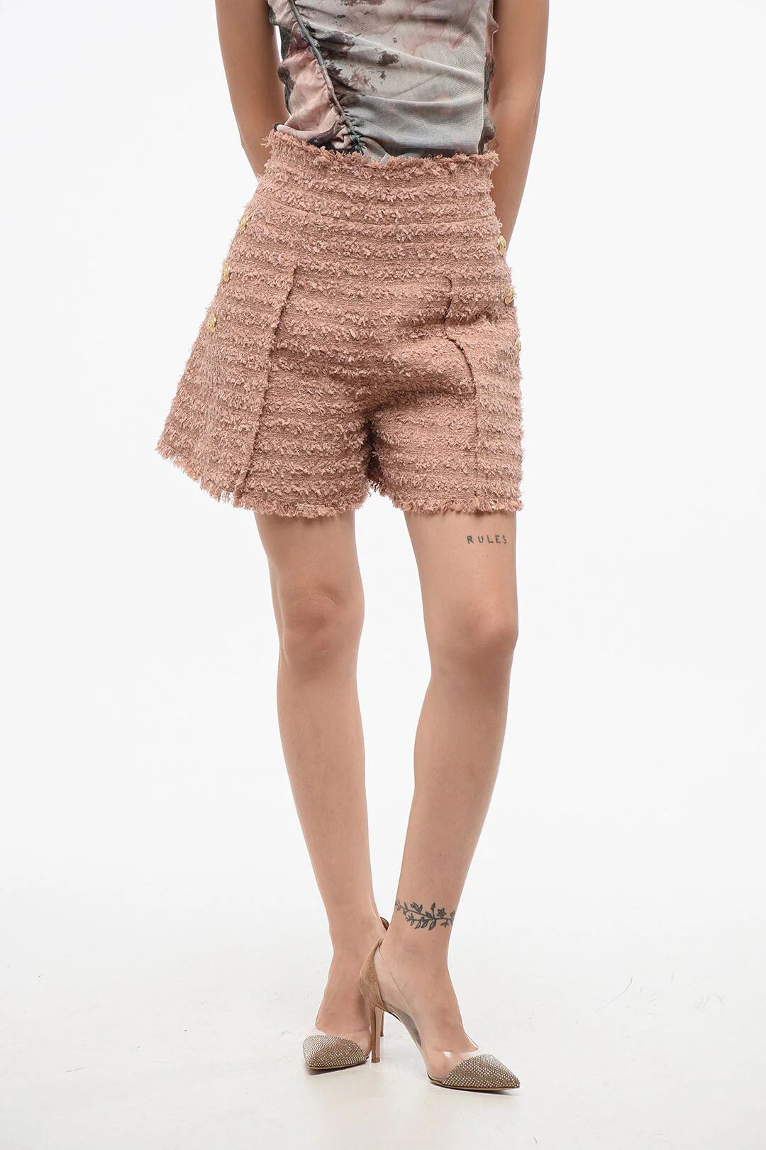 Balmain og1mm0326 High-Waist Tweed Short in Pink Size 30" / US 8 / IT 44 - 1 Thumbnail