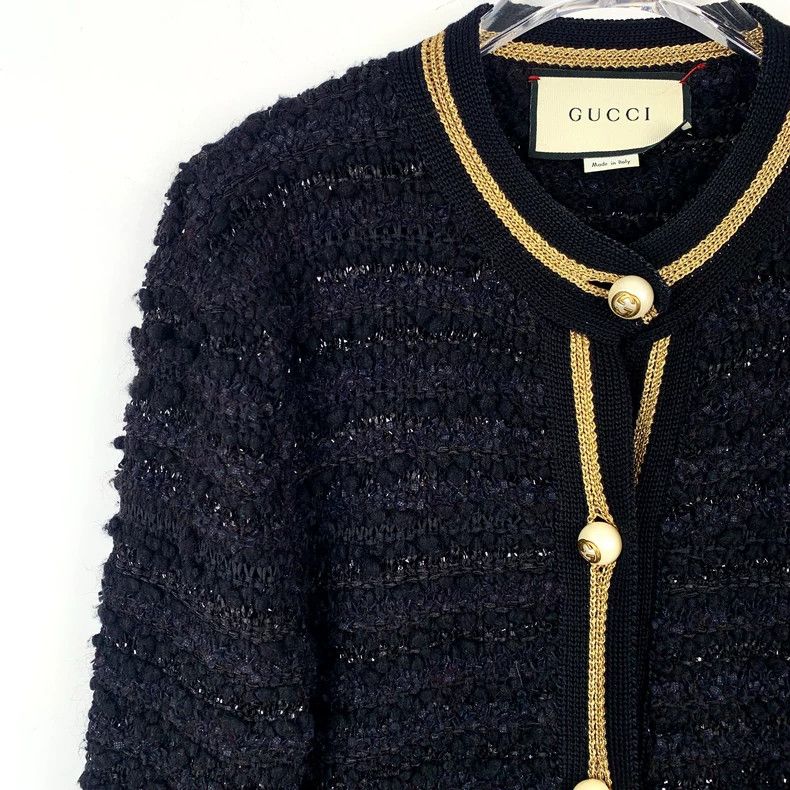 Gucci Gucci Black striped pearl button long-sleeved knitted cardi Size US S / EU 44-46 / 1 - 3 Thumbnail