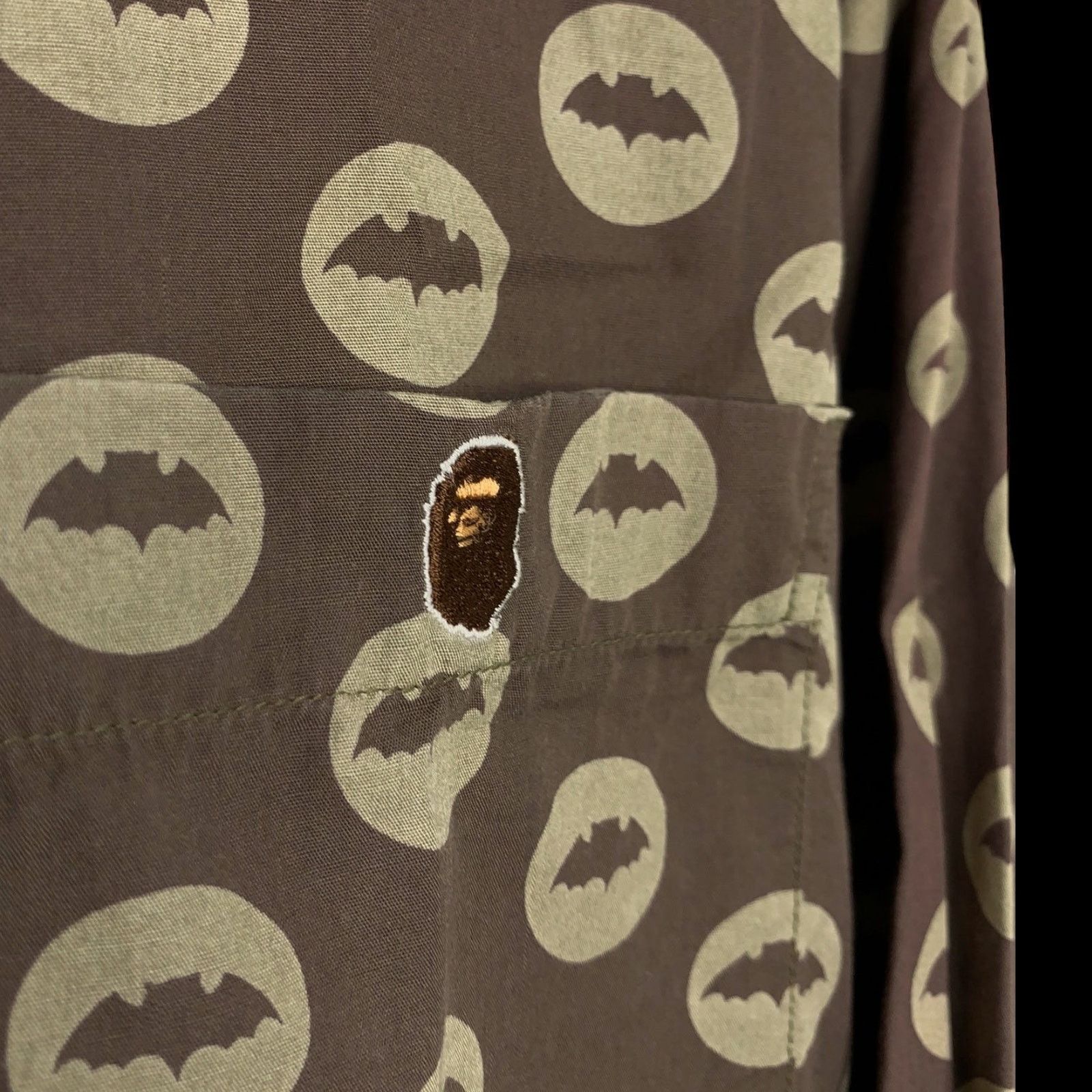 Bape OG Bat Print Long Sleeve Button-Down Shirt (Brown) Size US M / EU 48-50 / 2 - 4 Thumbnail
