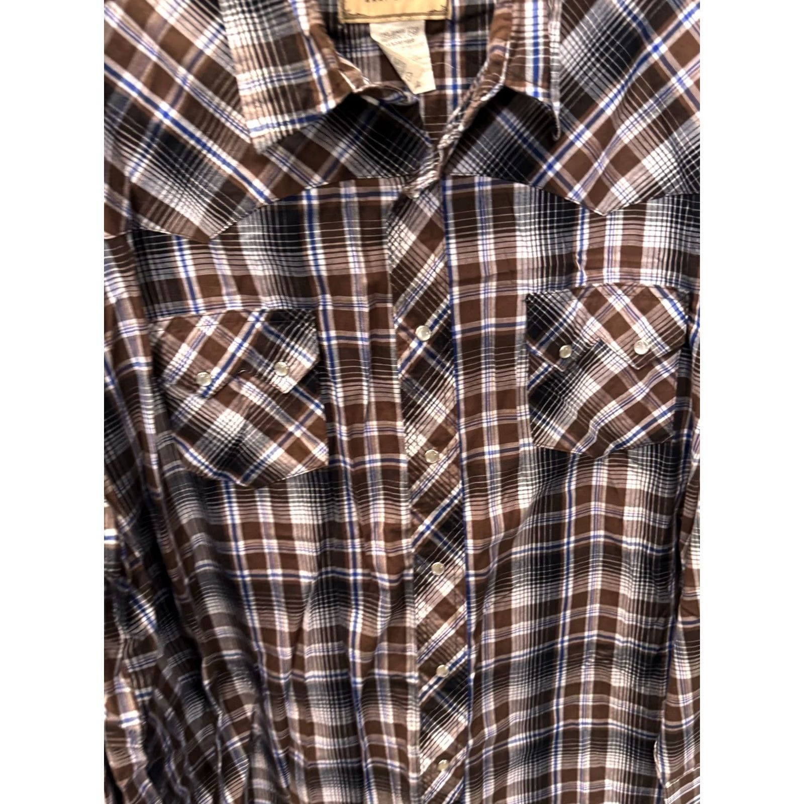 Wrangler Wrangler Western Brown Blue Plaid LONG SLEEVE SHIRT 2XL XXL Mens Size US XXL / EU 58 / 5 - 4 Thumbnail