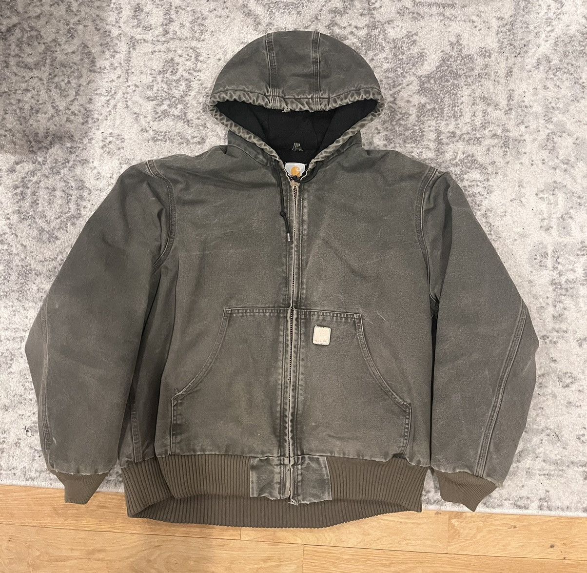image of Carhartt Hooded Work Jacket - Faded Green, Men's (Size Large)