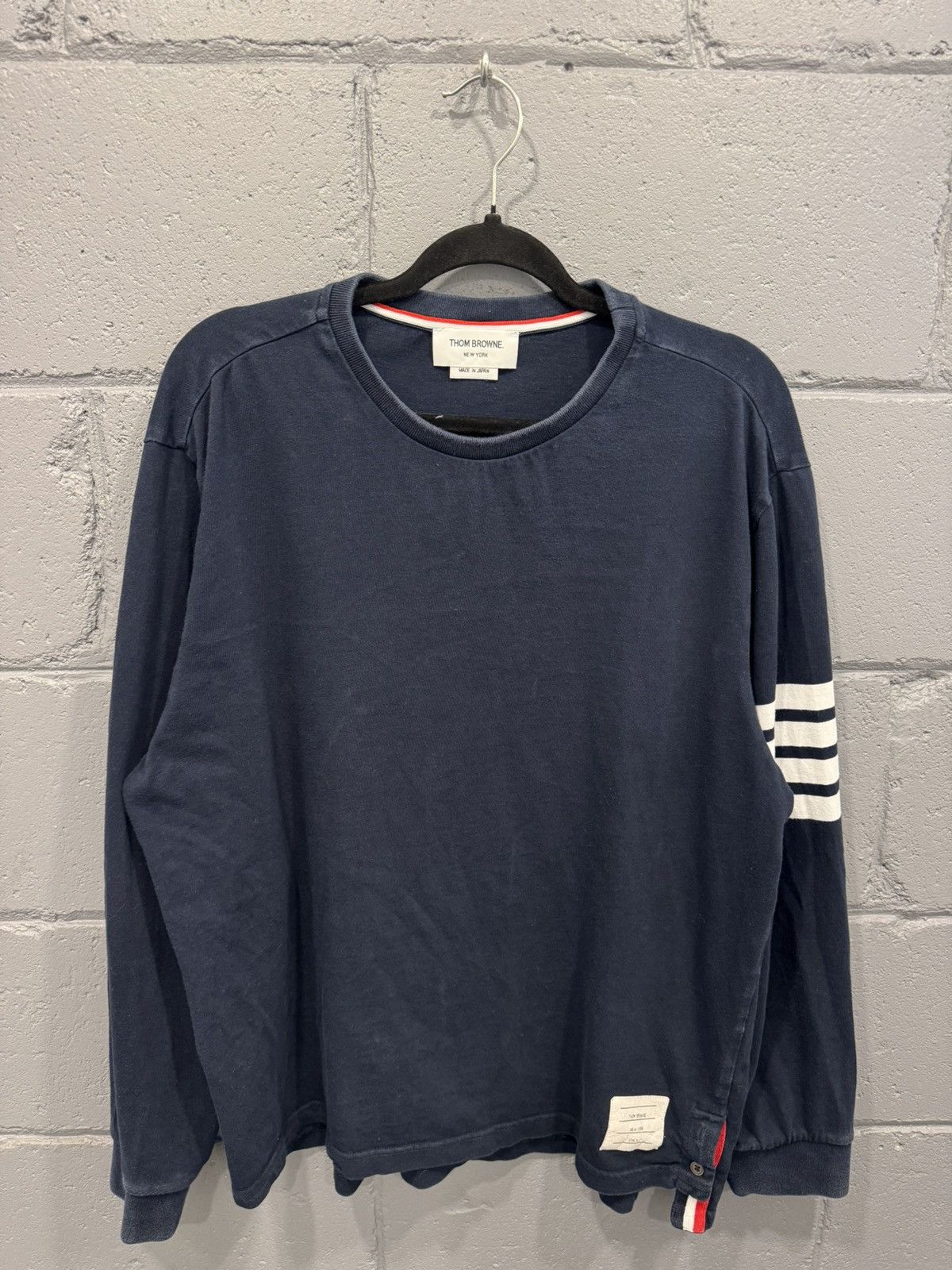 Thom Browne Thom Browne Navy Milano Cotton 4-Bar Long Sleeve Size US L / EU 52-54 / 3 - 1 Thumbnail