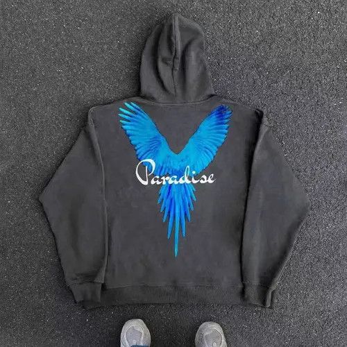 VIBE Vintage Street Hip Hop Blue Wing Print Hooded Sweatshirt Size US XL / EU 56 / 4 - 3 Thumbnail