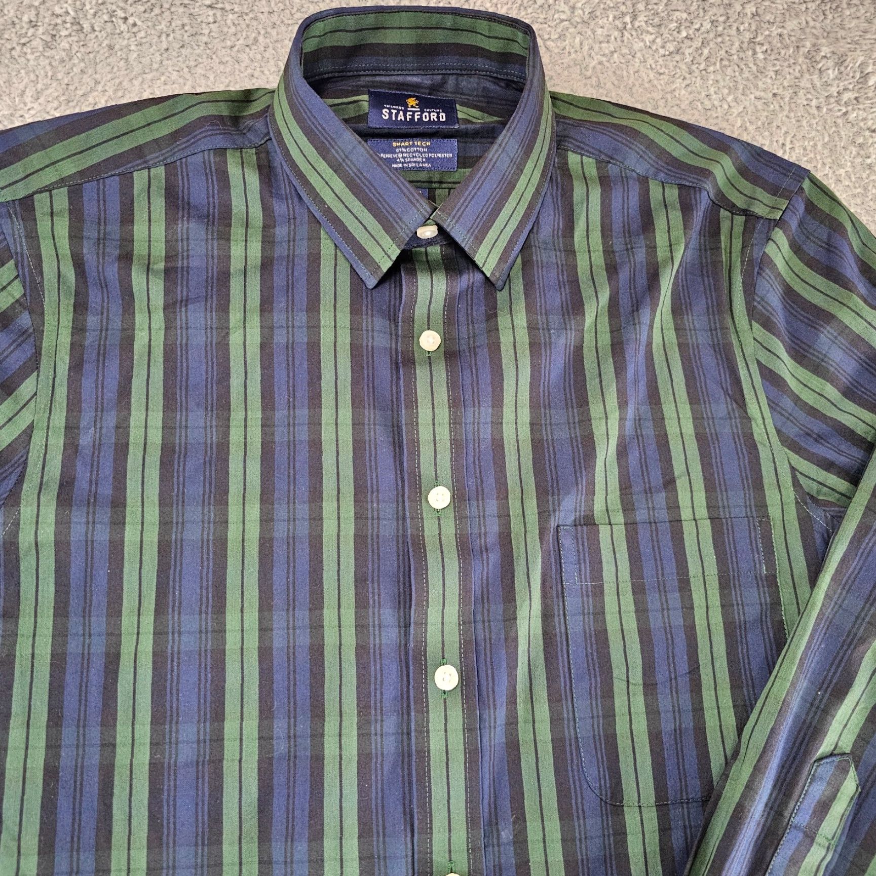 Stafford Stafford Men's Dress Shirt Slim Green 15.5 32/33 Cotton Blend Smooth Stretch Button Collar Shirt Mens Slim Check Casual Wedding Travel Size 40R - 2 Thumbnail