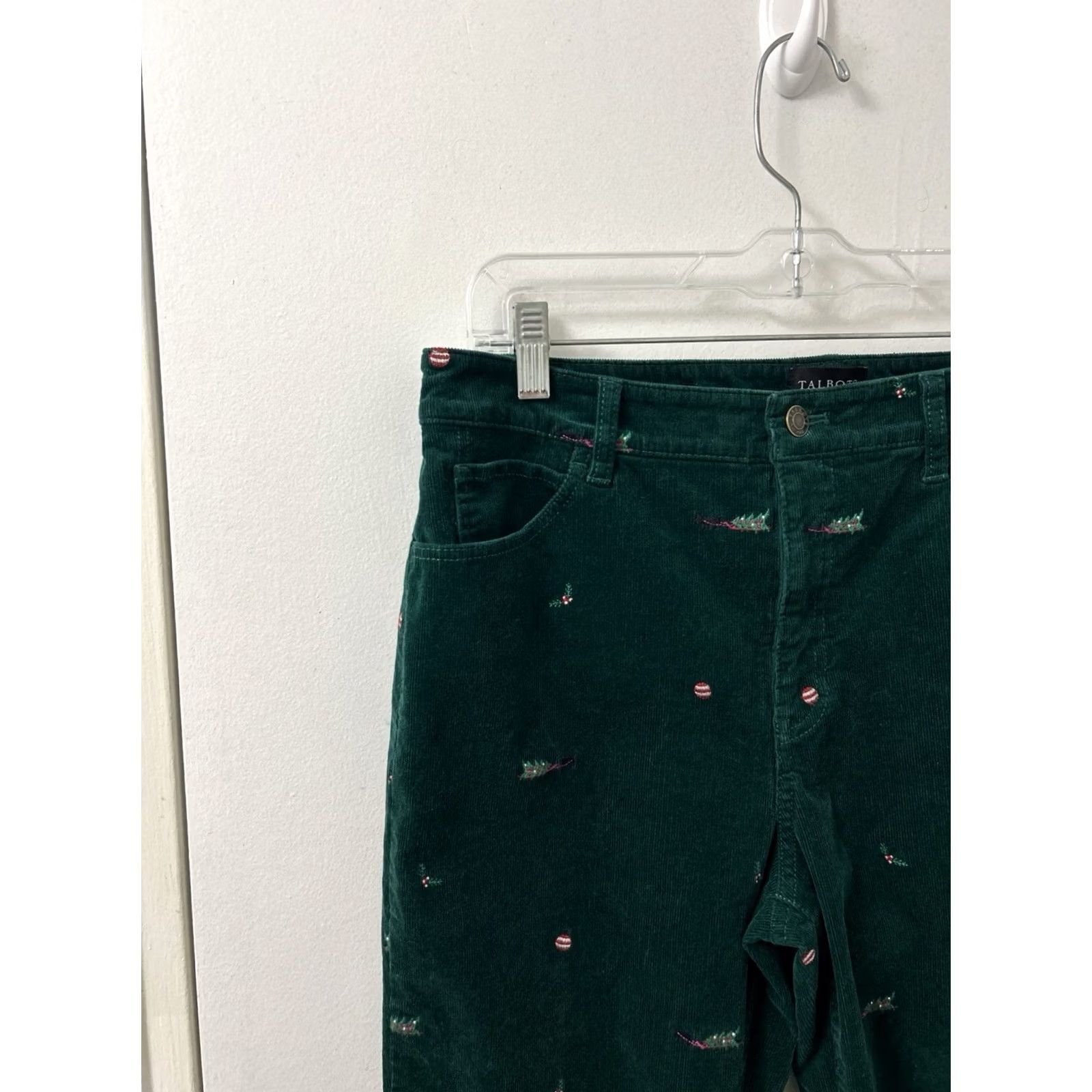 Talbots VINTAGE Talbots Pants Womens 10P 28L Green Corduroy Straight Leg Christmas Embroidered Size 32" / US 10 / IT 46 - 4 Thumbnail