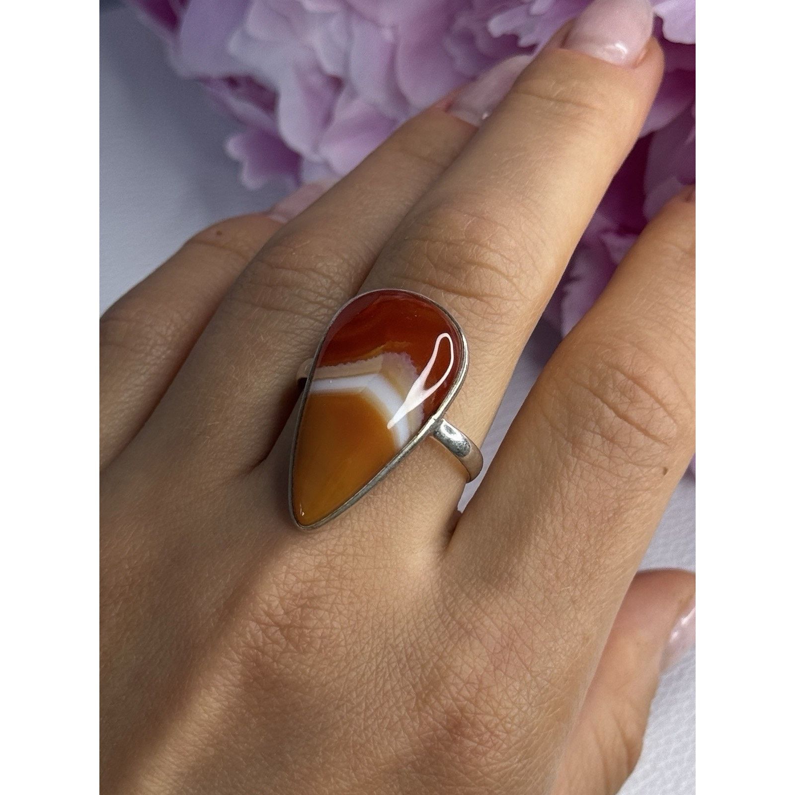 Jewelry 925 STERLING SILVER AGATE RING SIZE 7.5 Size ONE SIZE - 1 Thumbnail
