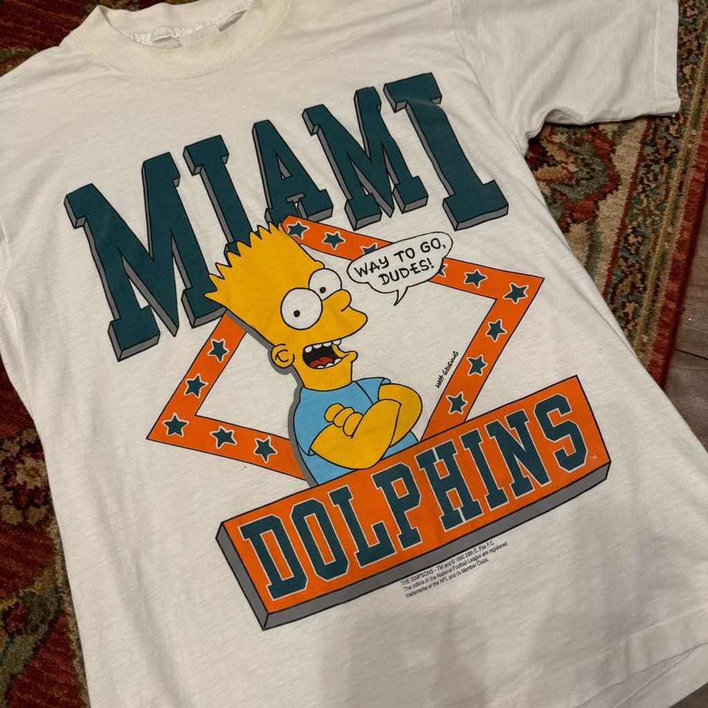 Vintage 1990 Bart Simpson Miami Dolphins Graphic Tee T-shirt