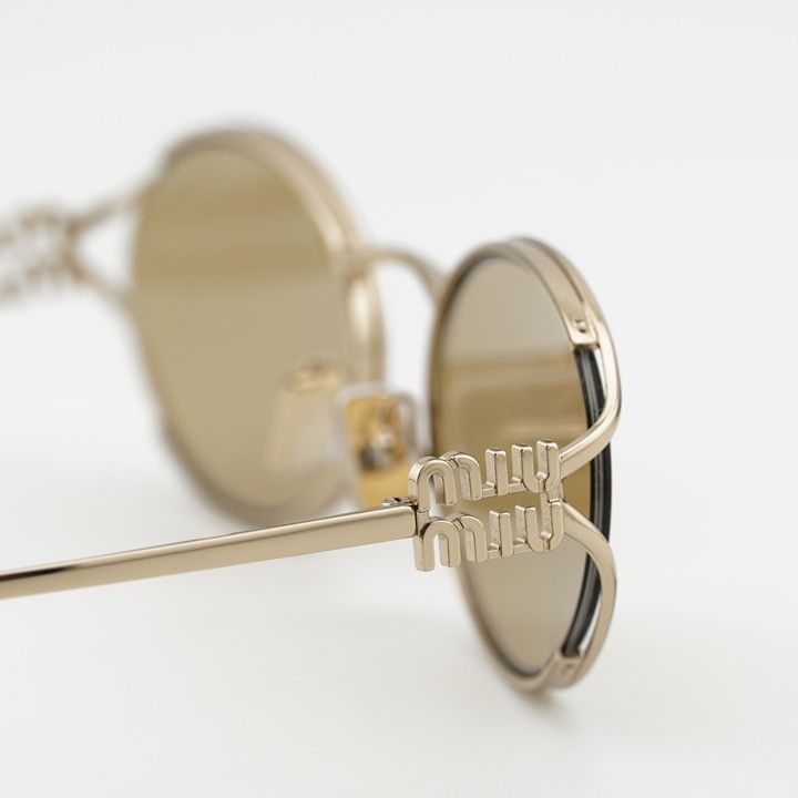 Miu Miu Miu Miu MU52YS ZVN10R Sunglasses Gold Oval Frame, Yellow Size ONE SIZE - 6 Thumbnail