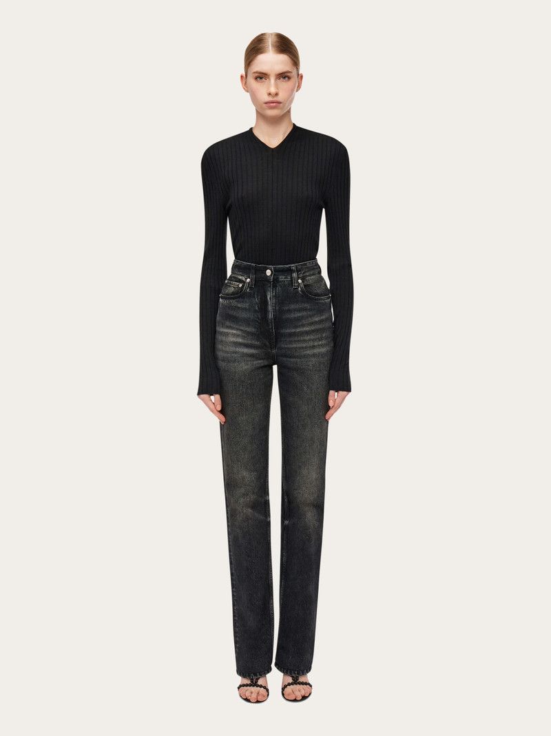 Salvatore Ferragamo o1s1rm0526 Five Pocket Flared Jeans in Black Size 26" / US 2 / IT 38 - 6 Thumbnail