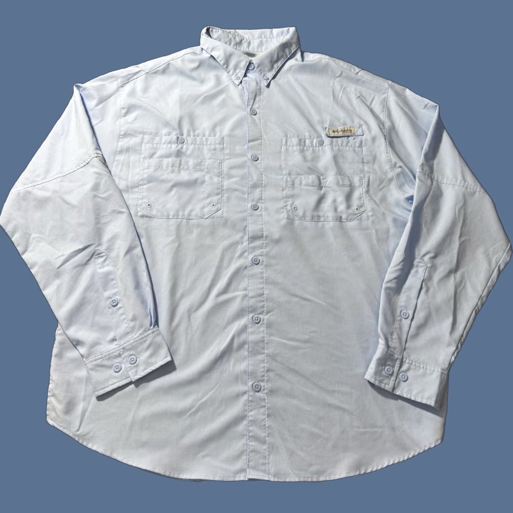 Vintage Columbia PFG Omni-Shade Button-Up Shirt Men XL Blue Solid Lightweight Breathable Collared Long Sleeve with Pockets Size US XL / EU 56 / 4 - 1 Thumbnail