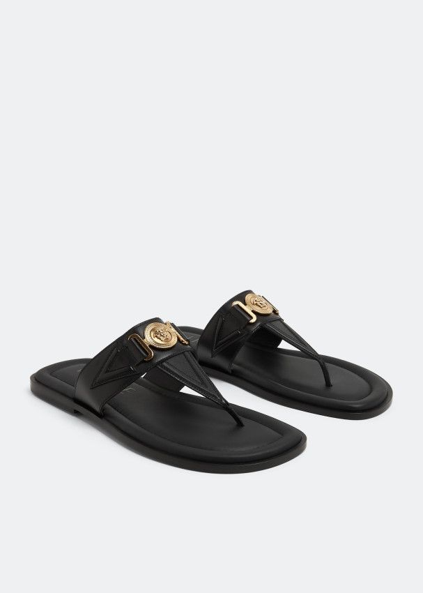 Versace o1s22i1n0125 Leather Flip Flops in Black Size US 7 / EU 40 - 5 Thumbnail