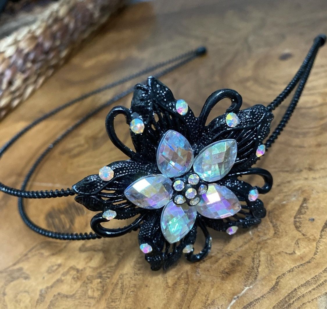 Vintage RARE VINTAGE FLORAL METAL HOLOGRAPHIC RHINESTONE HEADBAND Size ONE SIZE - 2 Thumbnail