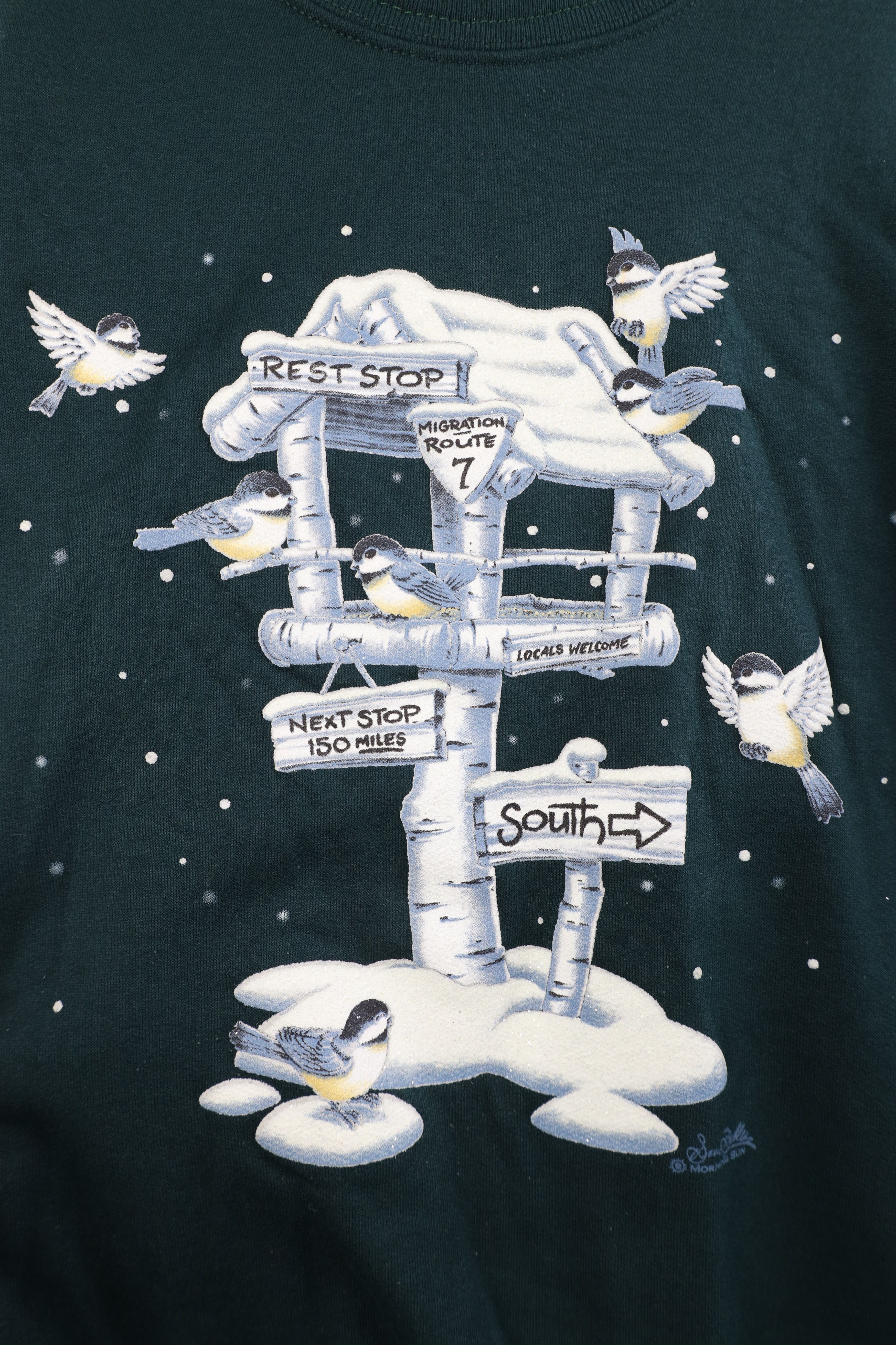 Vintage Vintage 90s Streetwear Nature Snow Birds Sweatshirt Green Size XL / US 12-14 / IT 48-50 - 4 Thumbnail