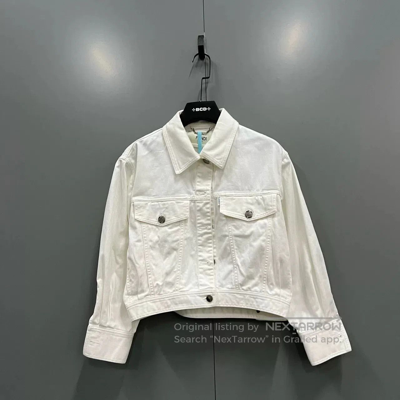 Fendi Fendi White Sequin Logo Cropped Denim Jacket. Size S / US 4 / IT 40 - 1 Thumbnail