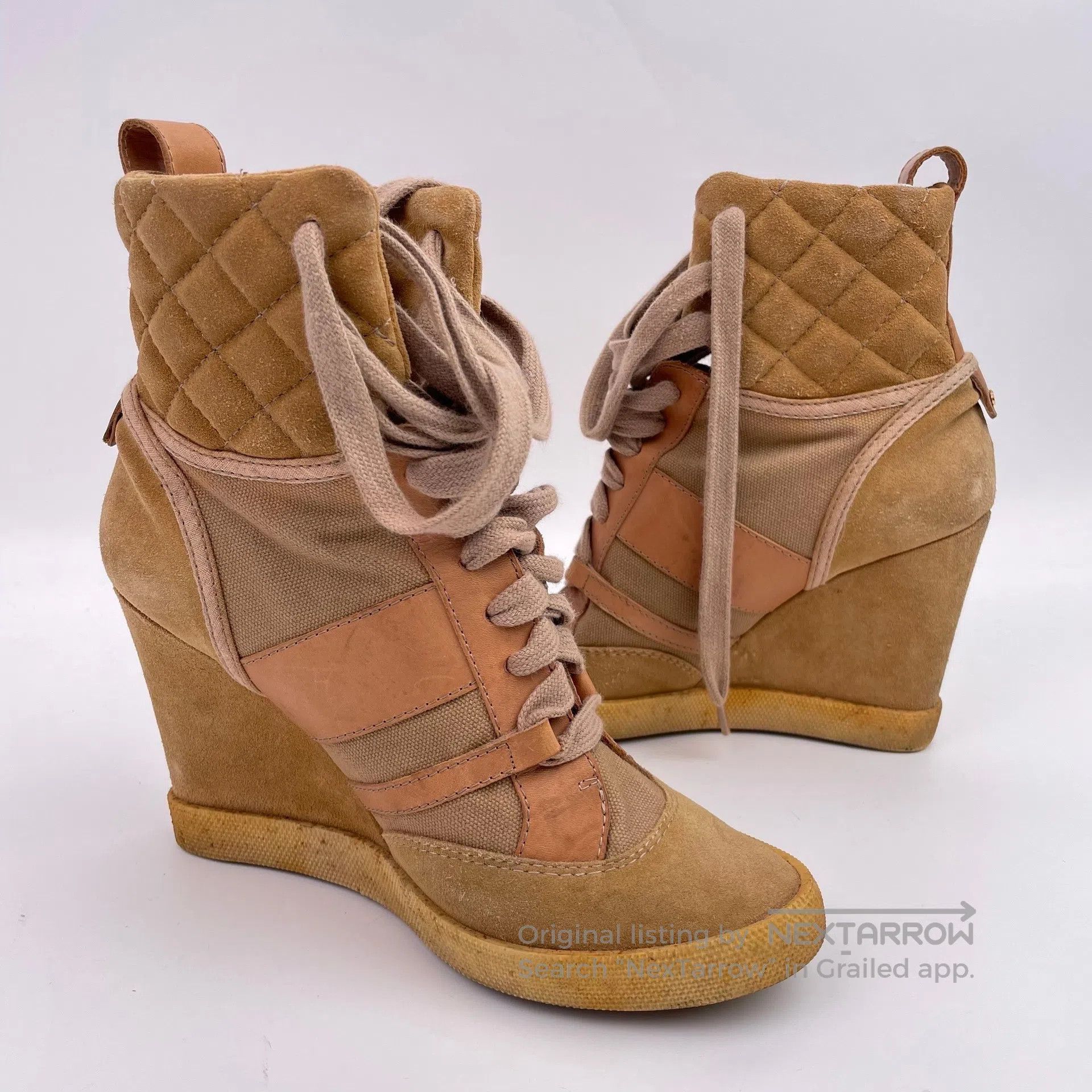 chloma Chloe Brown Suede and Color Block High-Top Shoes| Size US 5 / EU 37 - 2 Thumbnail