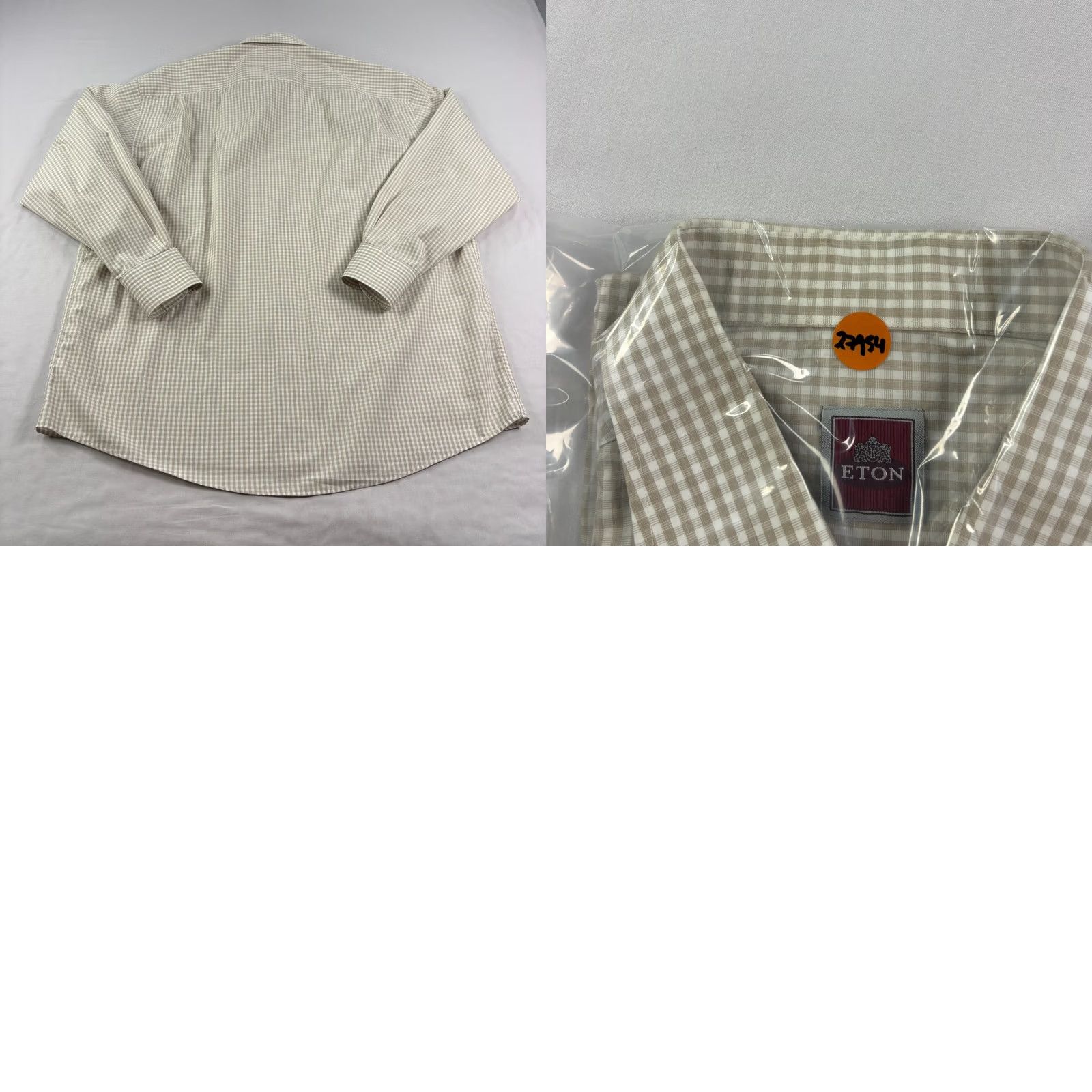 Eton VINTAGE Eton Shirt Mens 43 17 Beige Checkered Button Up Long Sleeve Formal Casual Size 46R - 8 Thumbnail