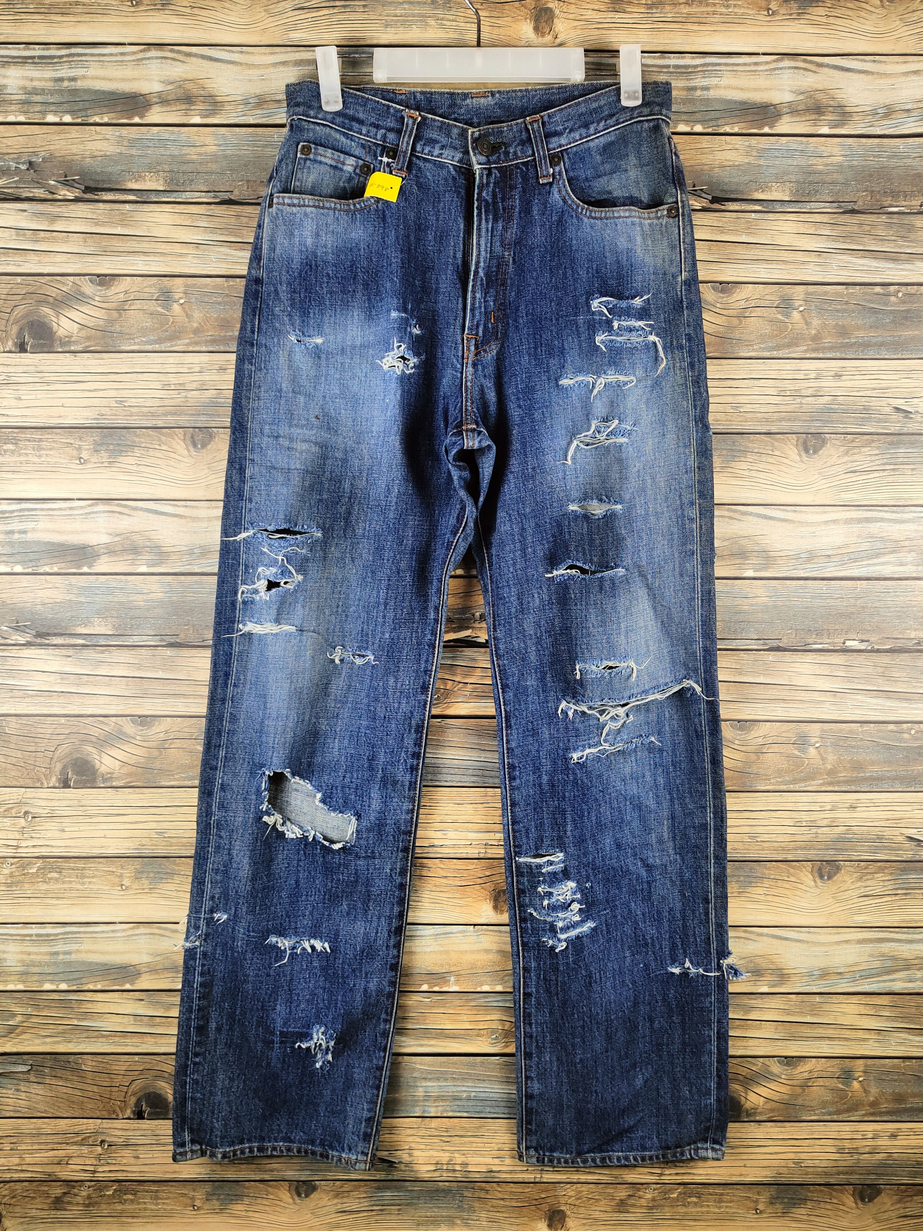 Japanese Brand DL Gold Rush Dark Blue Distressed Ripped Jeans #46-898 Size US 30 / EU 46 - 1 Thumbnail