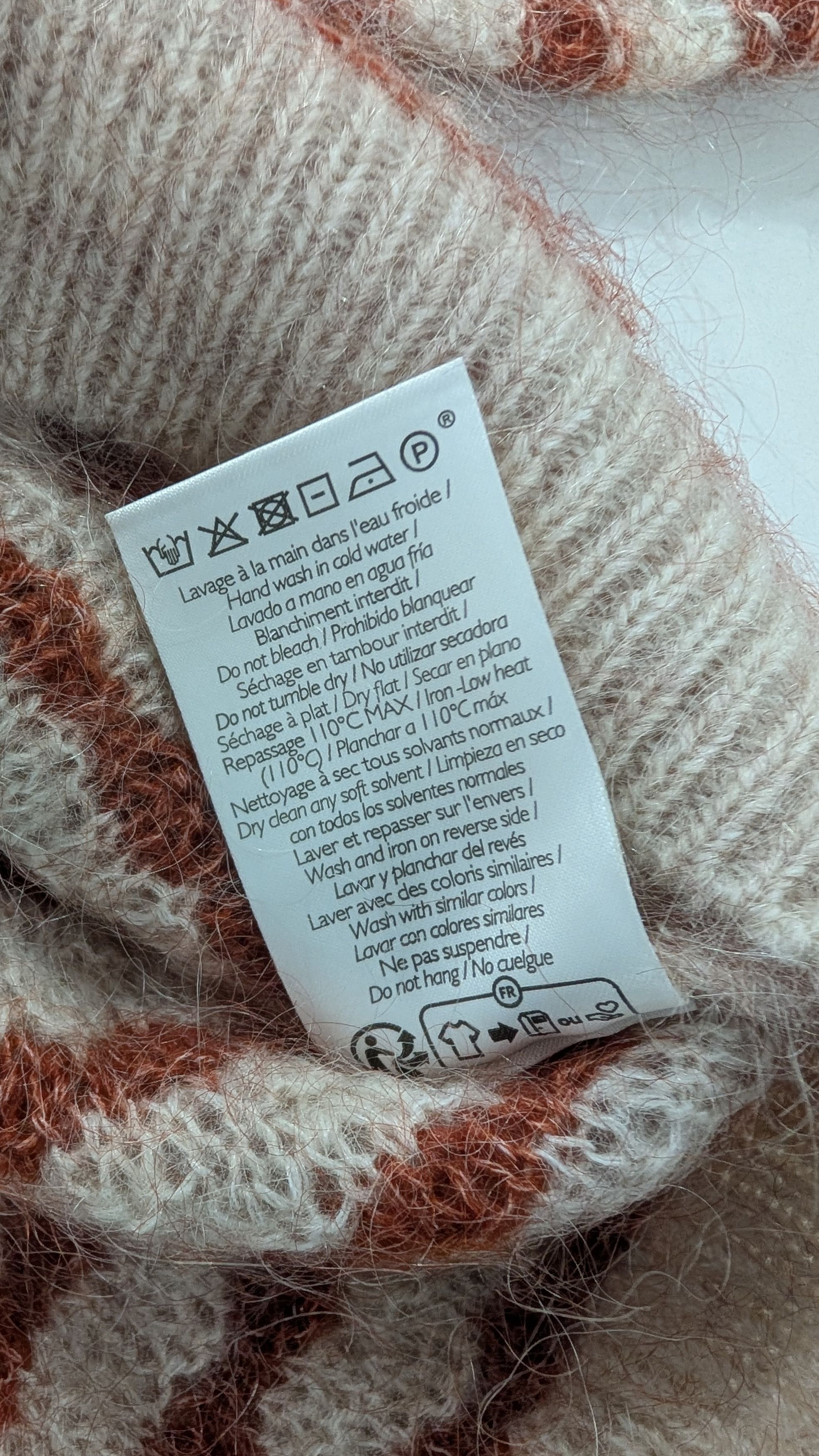 Sezane Sézane Ariane Striped Mohair Knit Sweater XS Cream Rust Size XS / US 0-2 / IT 36-38 - 9 Thumbnail