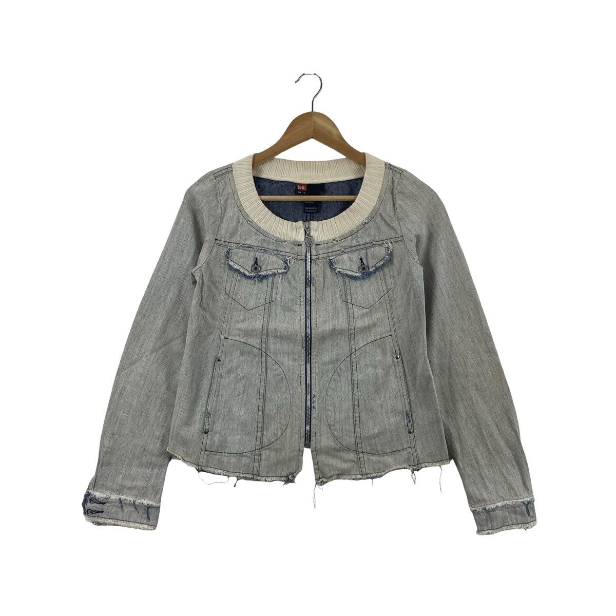 Diesel DIESEL Cropped Denim Jacket Zip Front Ribbed Collar Size XS / US 0-2 / IT 36-38 - 3 Thumbnail