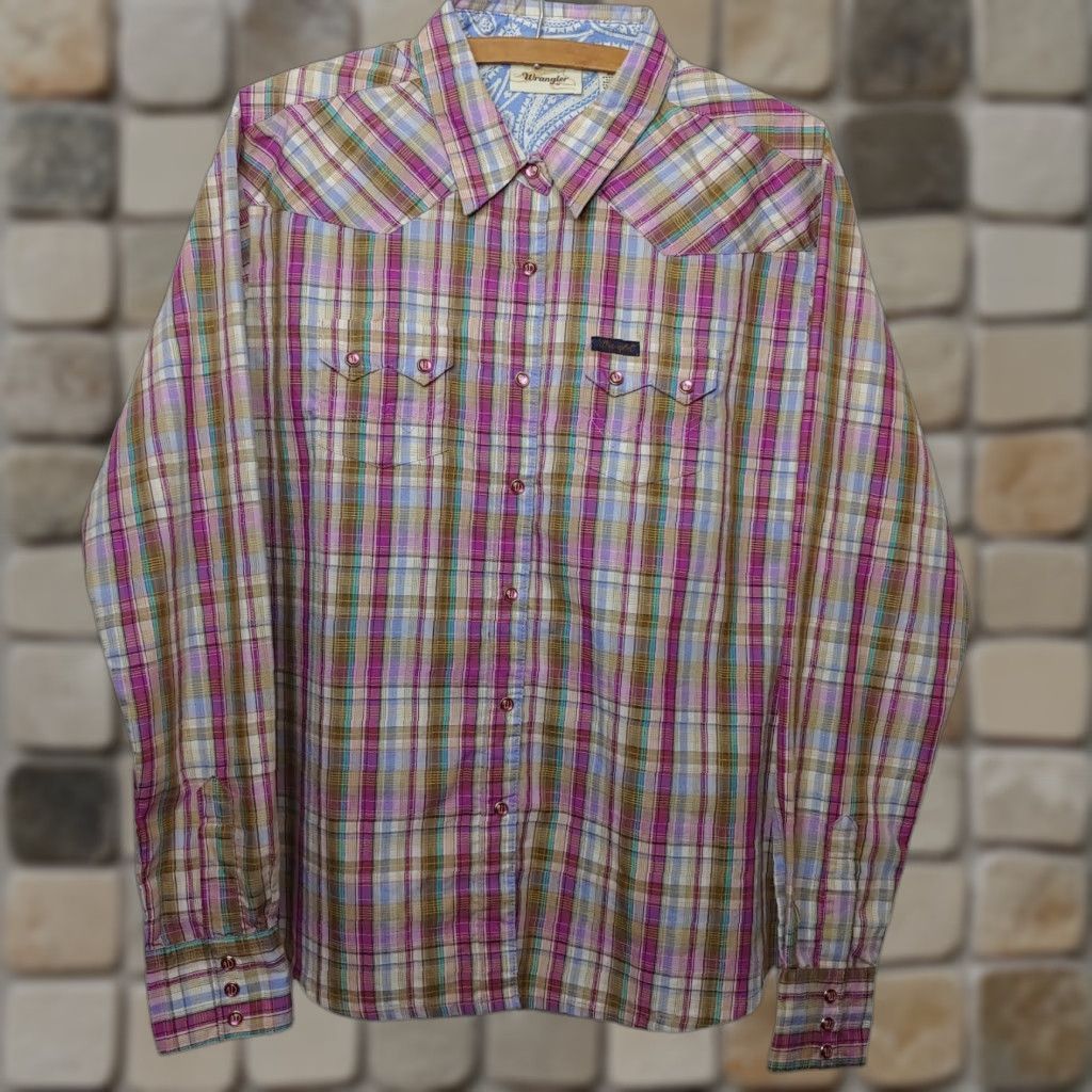 Wrangler Wrangler Shirt Western Pearl Snap Blouse Plaid Purple Long Sleeve Womens L Casual" Size L / US 10 / IT 46 - 1 Thumbnail