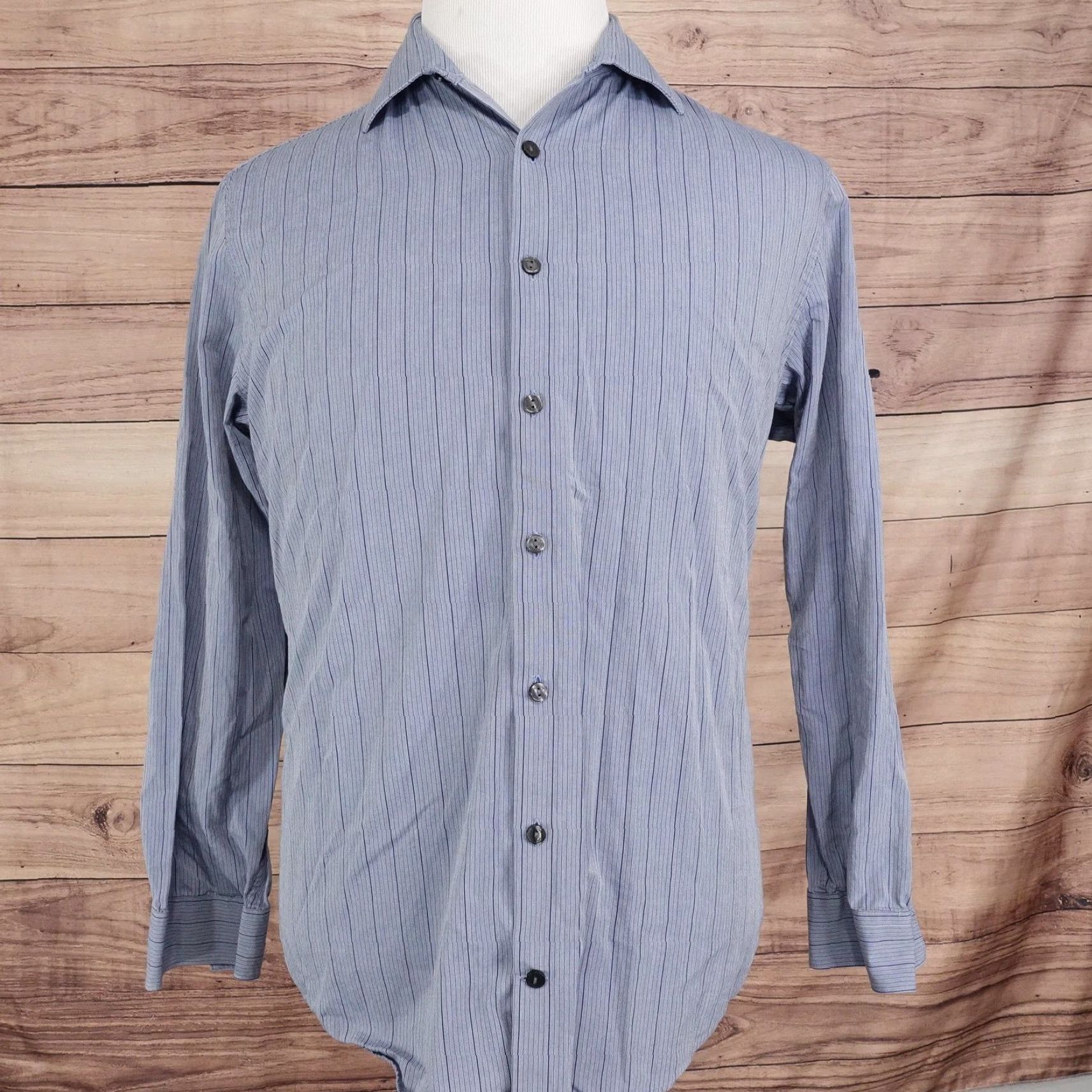 Kenneth Cole Kenneth Cole Reaction Dress Shirt Mens 15.5 32/33 Blue Striped Slim Fit Shirt Modern Dress Shirt Mens Blue Striped Slim Fit Size 42R - 3 Thumbnail