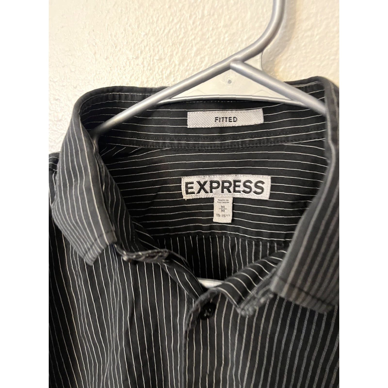 Express VINTAGE Express Mens Medium Fitted Striped Button Down Shirt Black Striped Size US M / EU 48-50 / 2 - 2 Thumbnail
