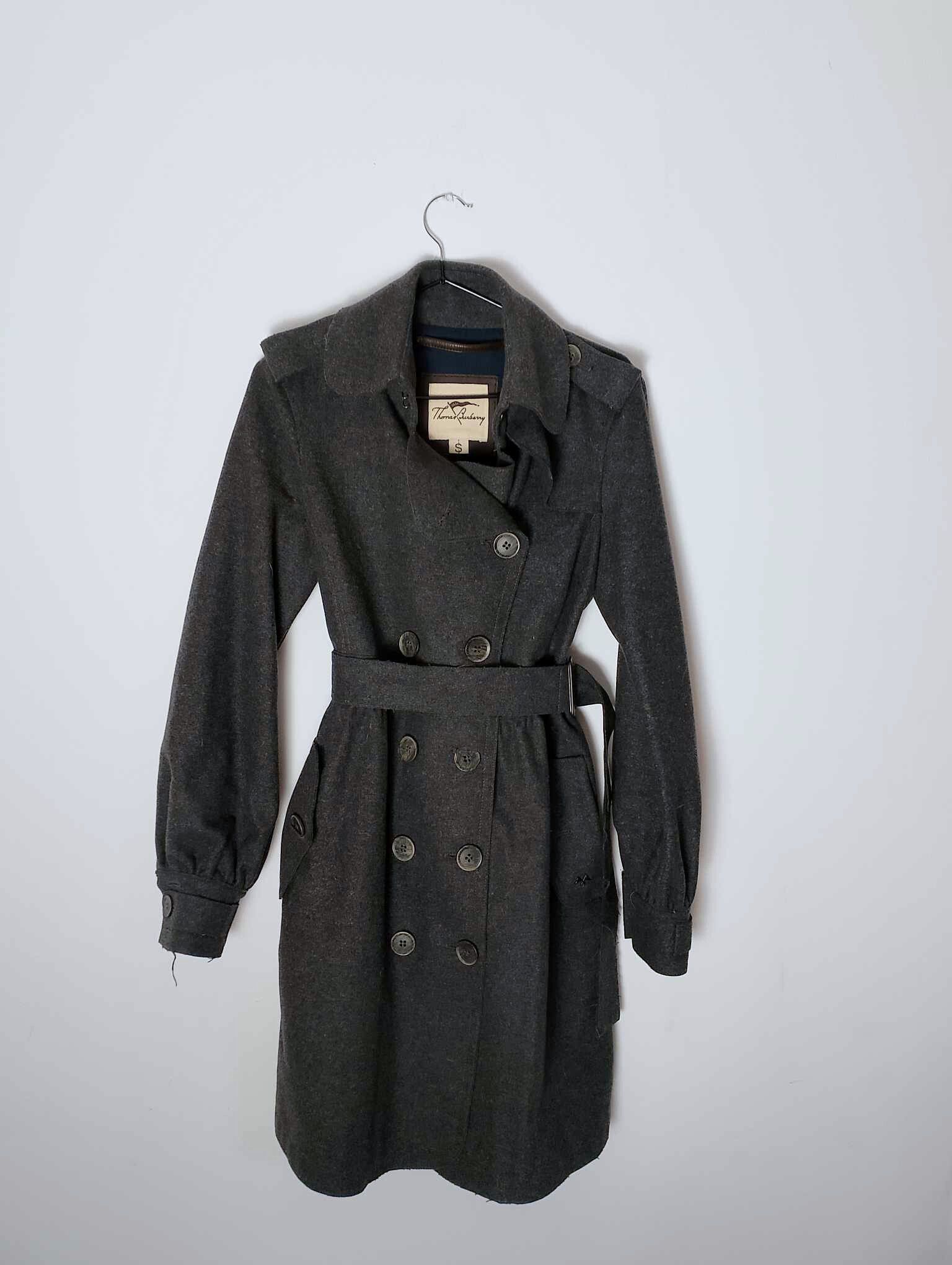 image of Thomas Burberry Coat in Dark Grey, Women's (Size Small)