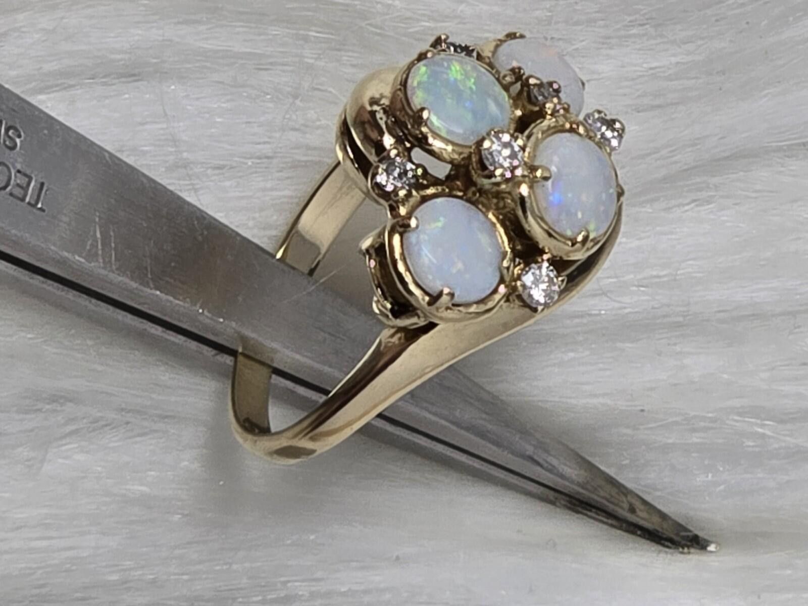 The Unbranded Brand Vintage 14k Gold Opal Diamond Waterfall Cluster Ring Sz 6 Size ONE SIZE - 7 Thumbnail