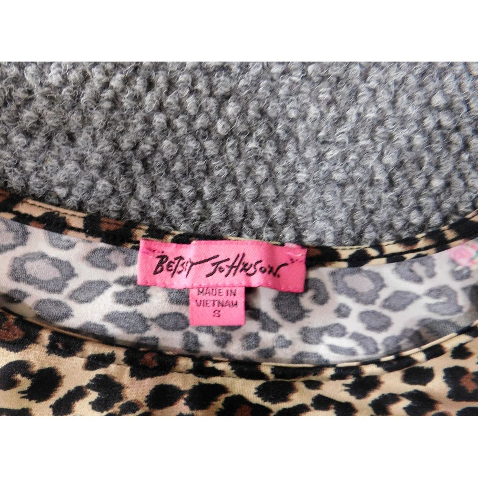 Betsey Johnson Betsey Johnson Blouse Shirt Womens S Brown Animal Print Knit Polyester Spandex Stretch Ruffle Round Neck Casual Long Sleeve Vintage No Size S / US 4 / IT 40 - 4 Thumbnail