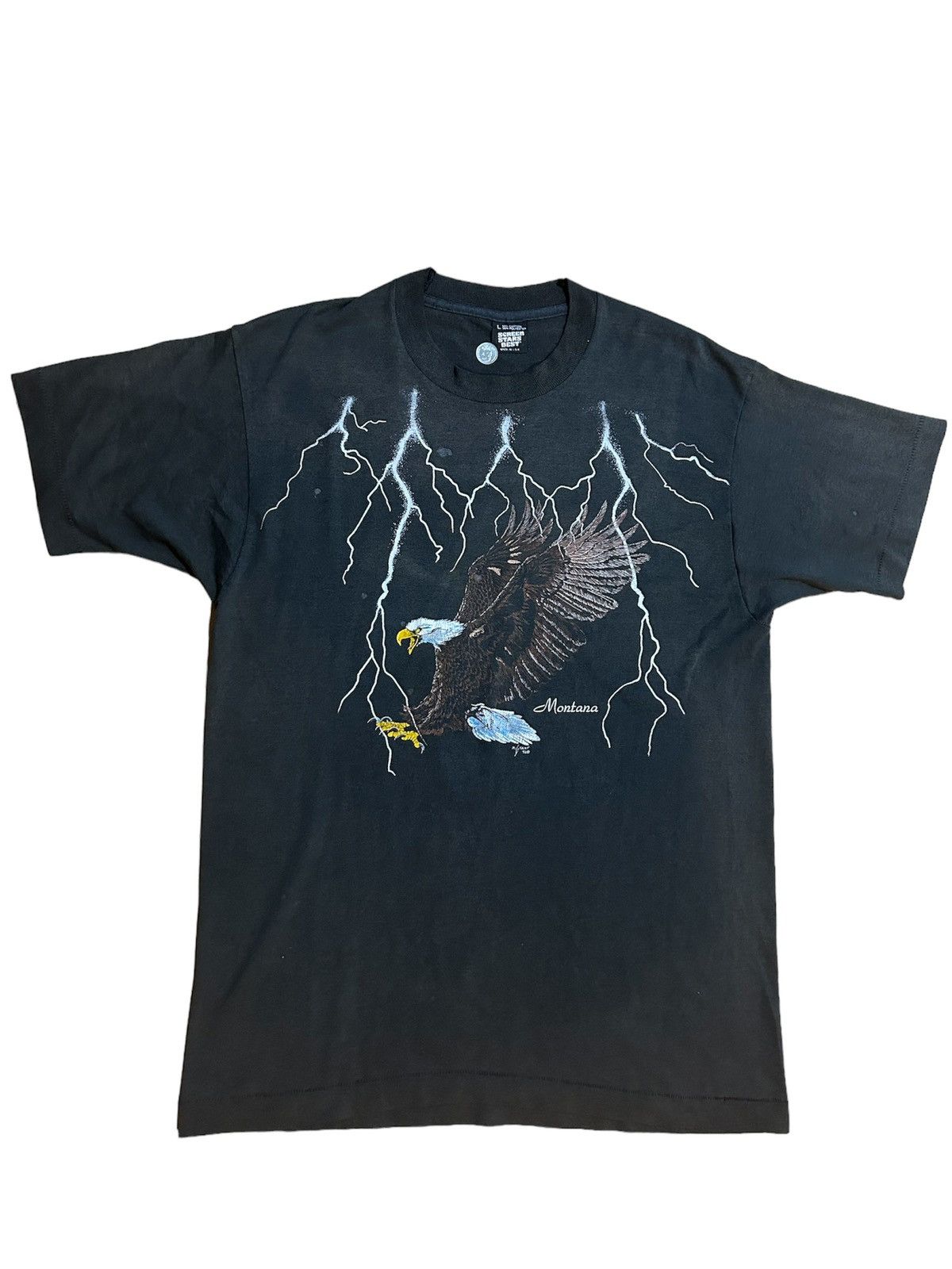 Vintage 92' single stitches eagle/lightning montana tshirt Size US L / EU 52-54 / 3 - 1 Thumbnail