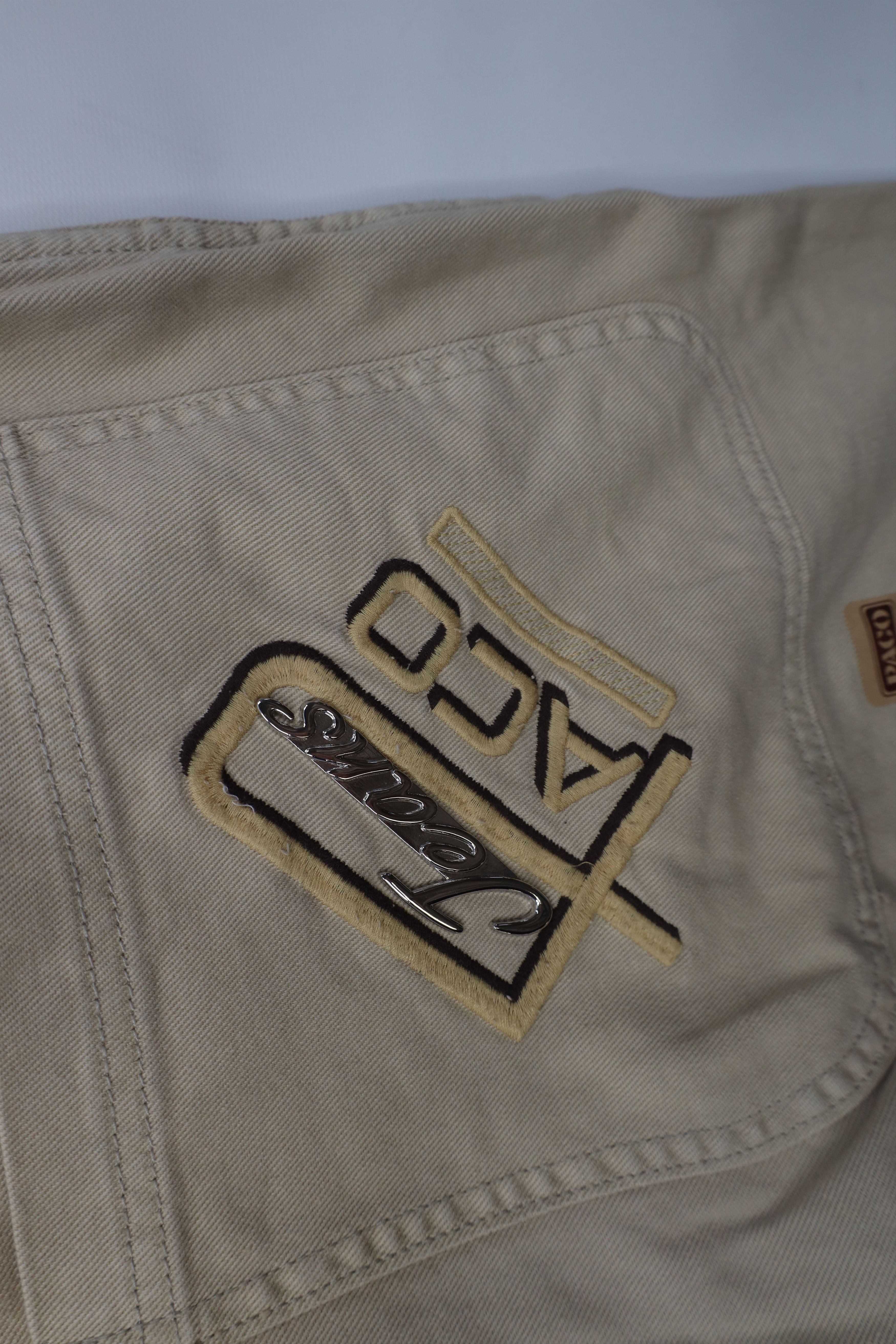 Vintage Deadstock Vintage 90s Paco Denim Jean Shorts Beige Cotton Size US 33 - 15 Thumbnail