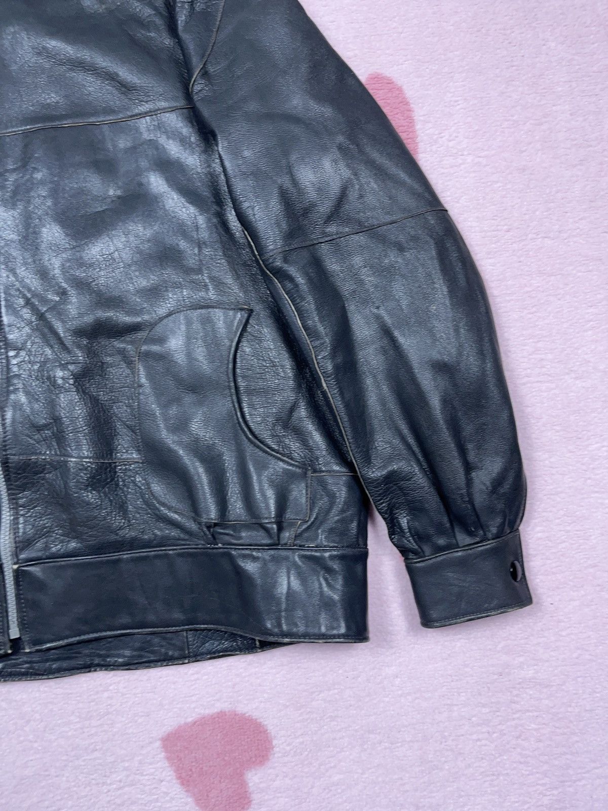 Japanese Brand × Vintage ➕ vintage gray submariner style 80s sick fit leather jacket Size US M / EU 48-50 / 2 - 2 Thumbnail