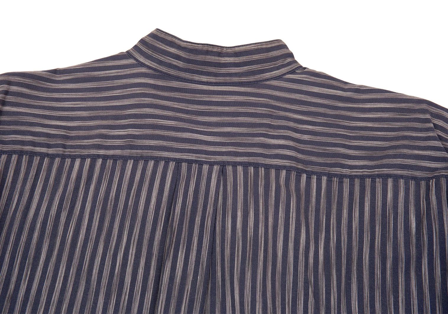 Issey Miyake Cotton Stripe Mao Collar Shirt in Navy Gray, Size L Size US L / EU 52-54 / 3 - 13 Thumbnail