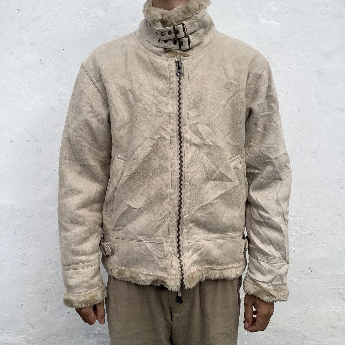 If Six Was Nine Bear USA Leather Sherpa Zip Up Fur Faux Jacket Size US M / EU 48-50 / 2 - 1 Thumbnail
