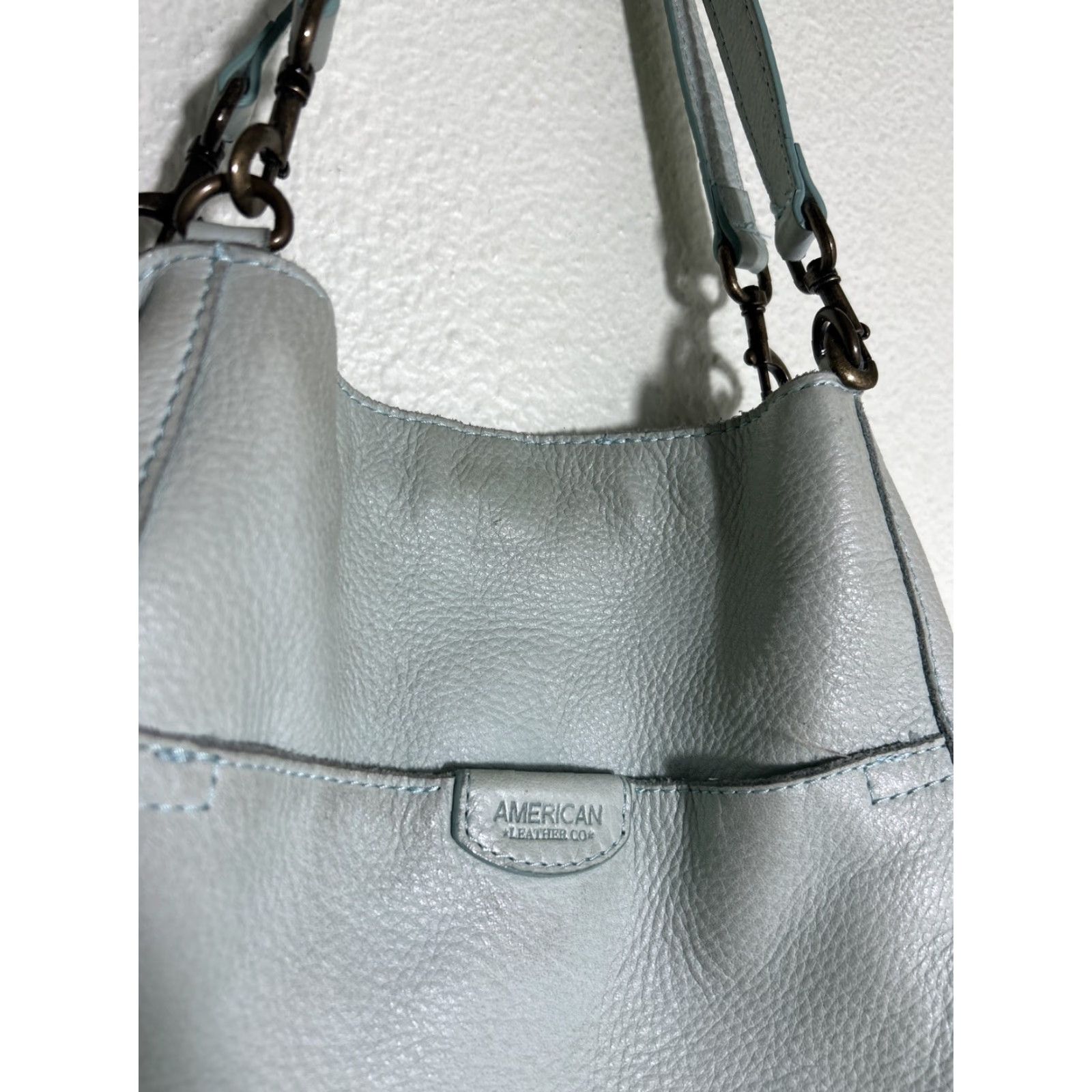 Vintage VINTAGE American Leather Co. Double Strap Shoulder Bag Mint Green 11x11x4.5 Womens Green Stains/dirty Size ONE SIZE - 5 Thumbnail