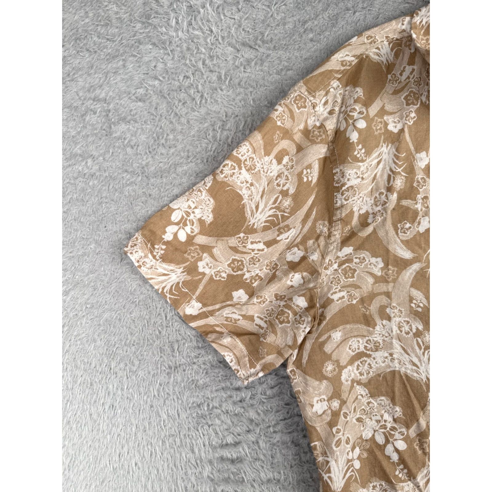 Treasure & Bond Treasure & Bond Shirt Men M Beige White Floral Linen Blend Hawaiian Button-Up Short Sleeve 36" Chest Aloha Beach Vacation 90s Men Size US M / EU 48-50 / 2 - 3 Thumbnail