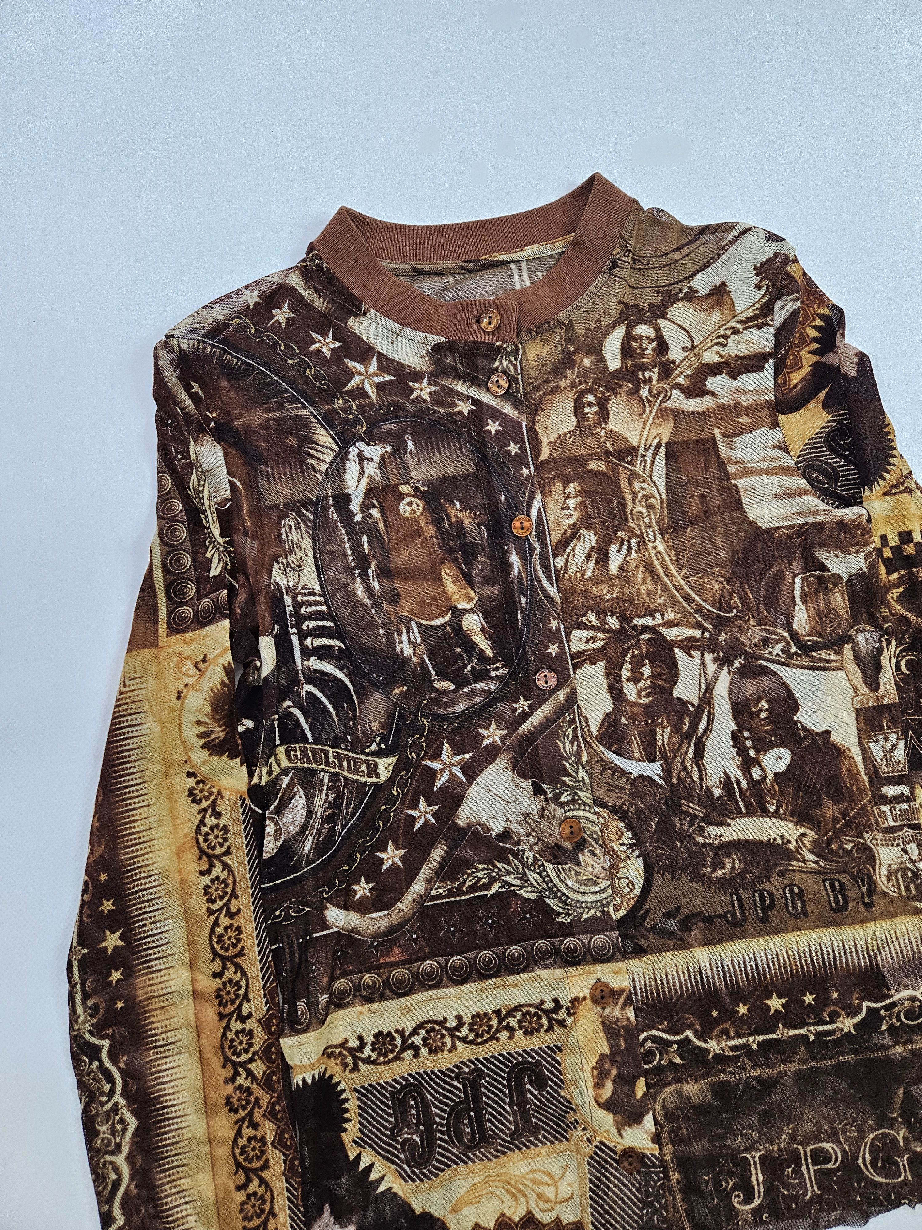 Jean Paul Gaultier jpg jeans native american all over print button up mesh top Size M / US 6-8 / IT 42-44 - 4 Thumbnail