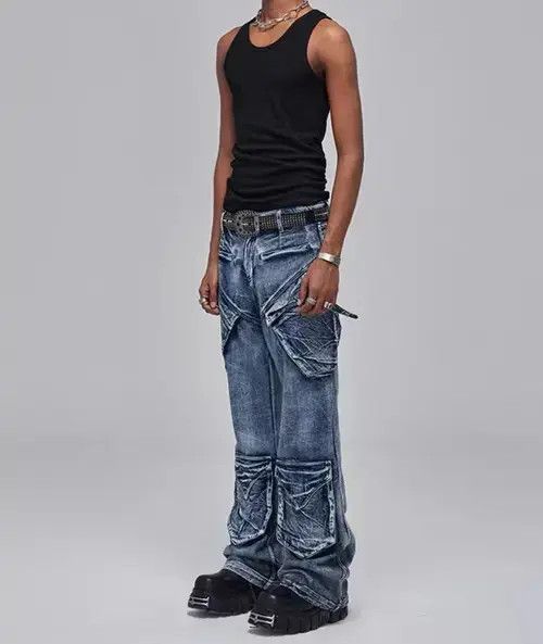 VIBE Vintage washed distressed deconstructed multi-pocket jeans Size US 32 / EU 48 - 3 Thumbnail